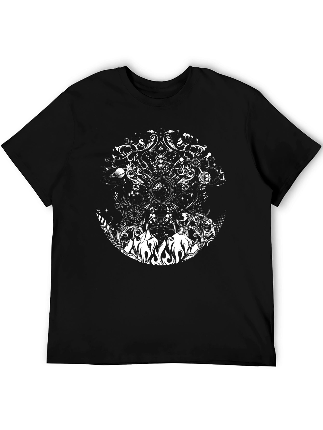Black Tee with Mystical Celestial Design