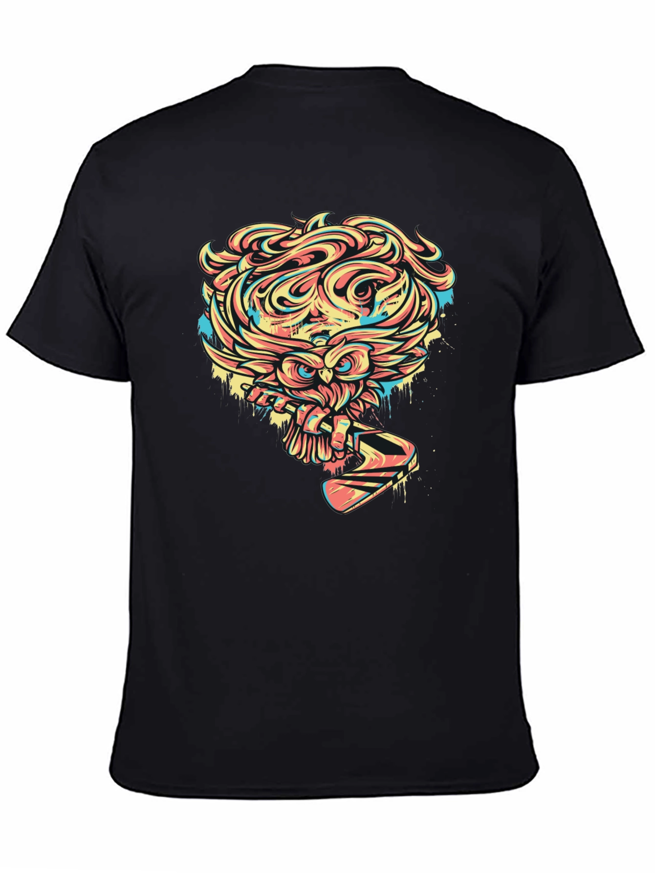 Owl Graphic Print Black T-Shirt