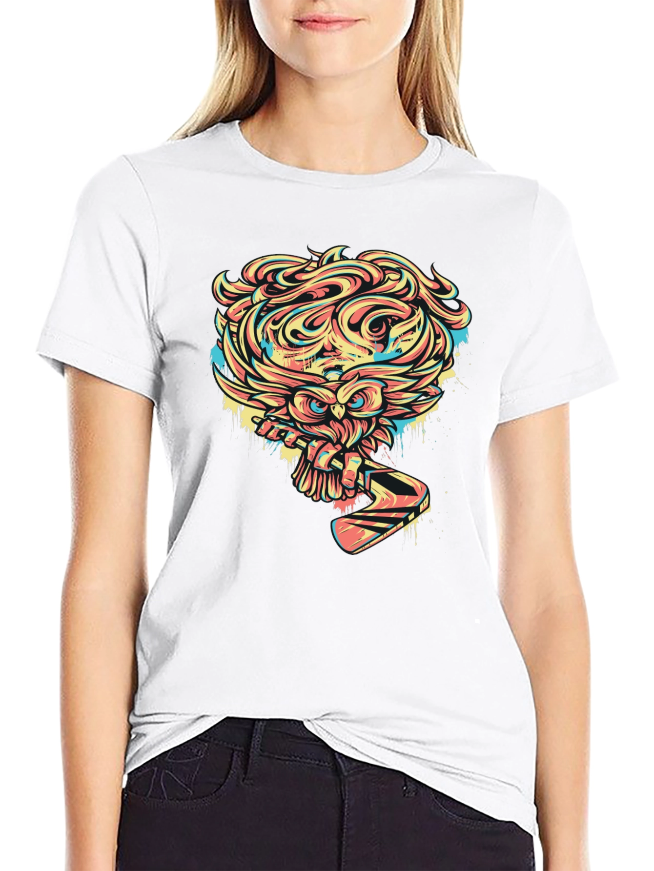 Owl Graphic Print Black T-Shirt