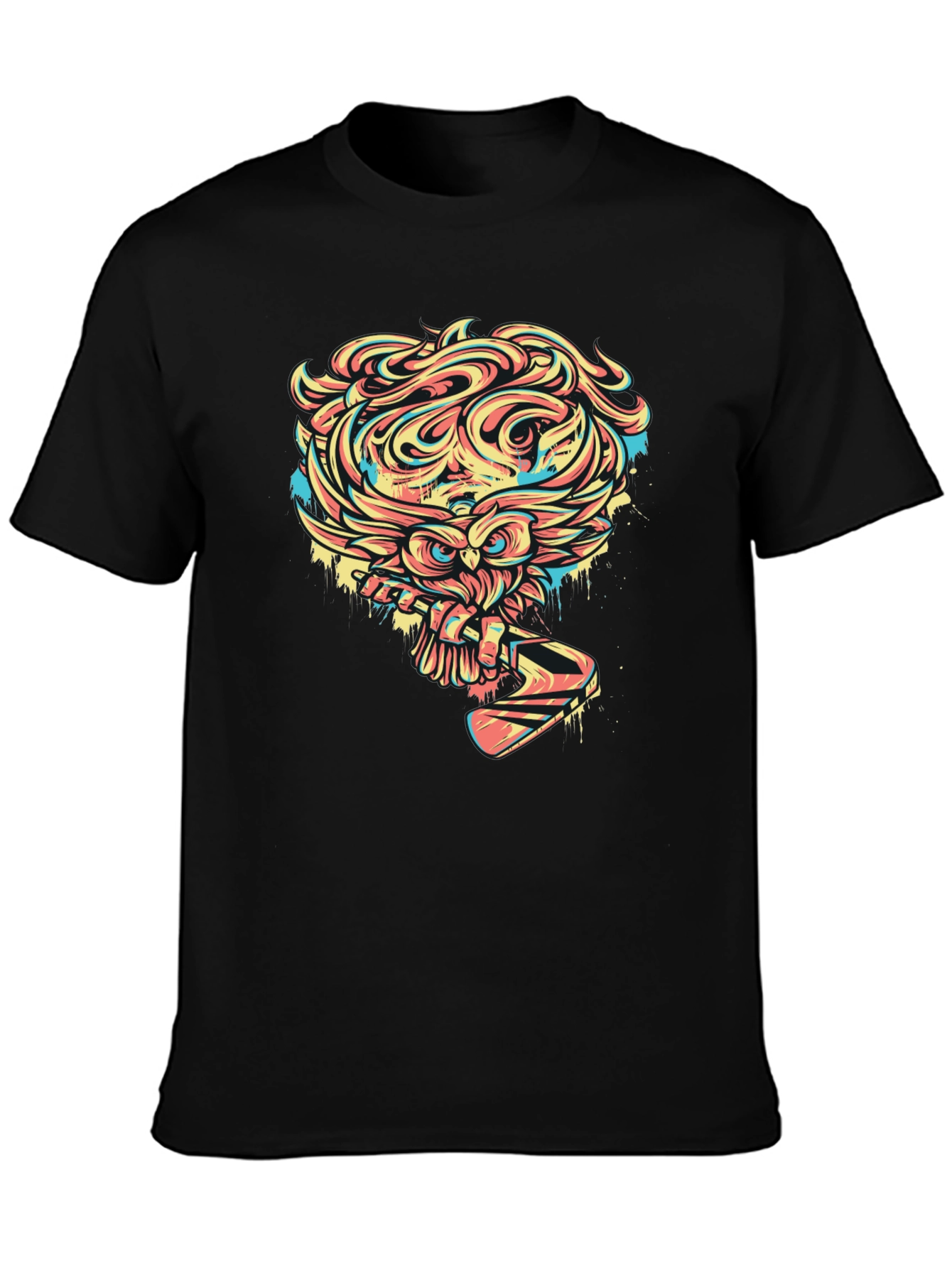 Owl Graphic Print Black T-Shirt