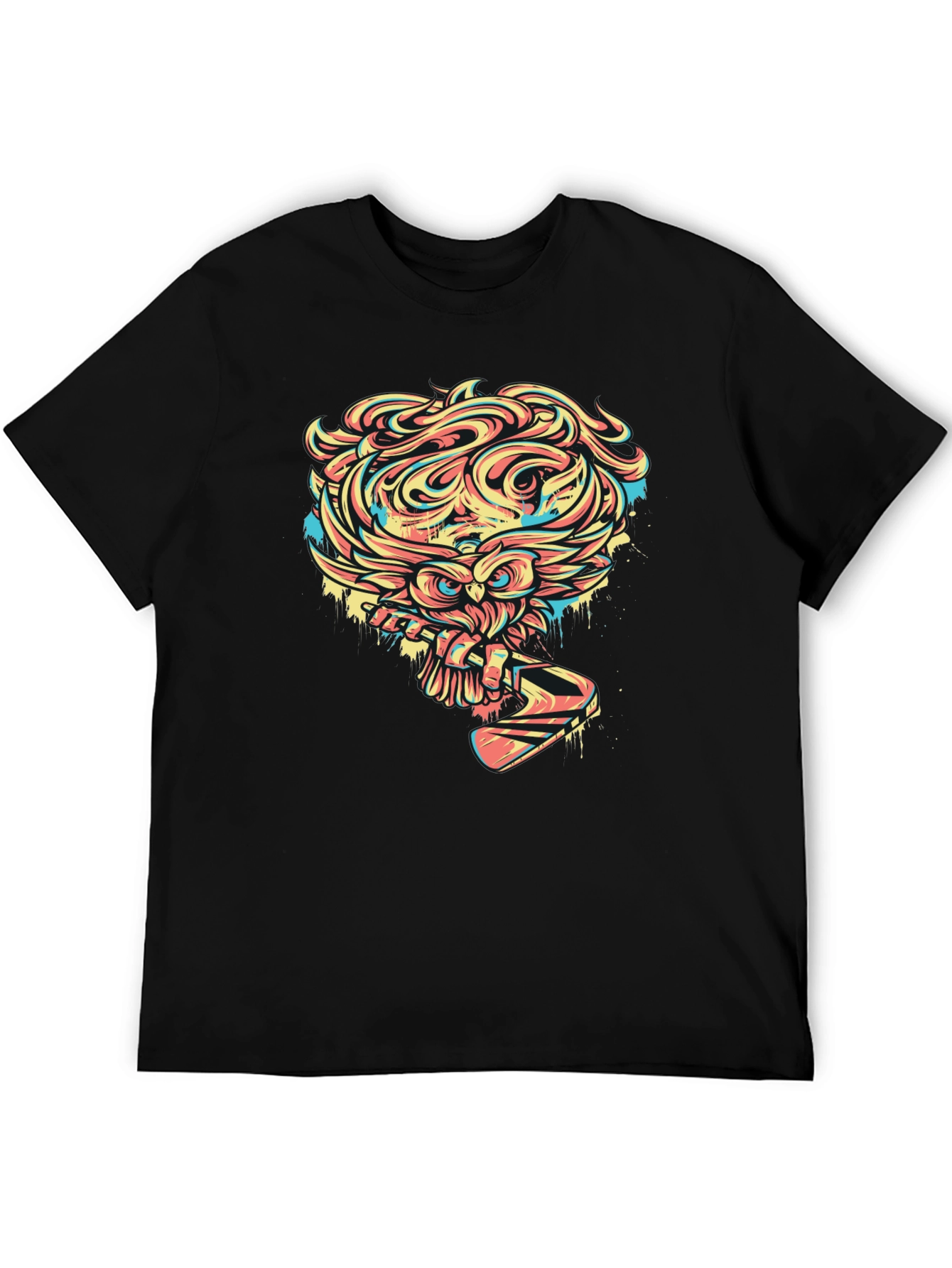 Owl Graphic Print Black T-Shirt