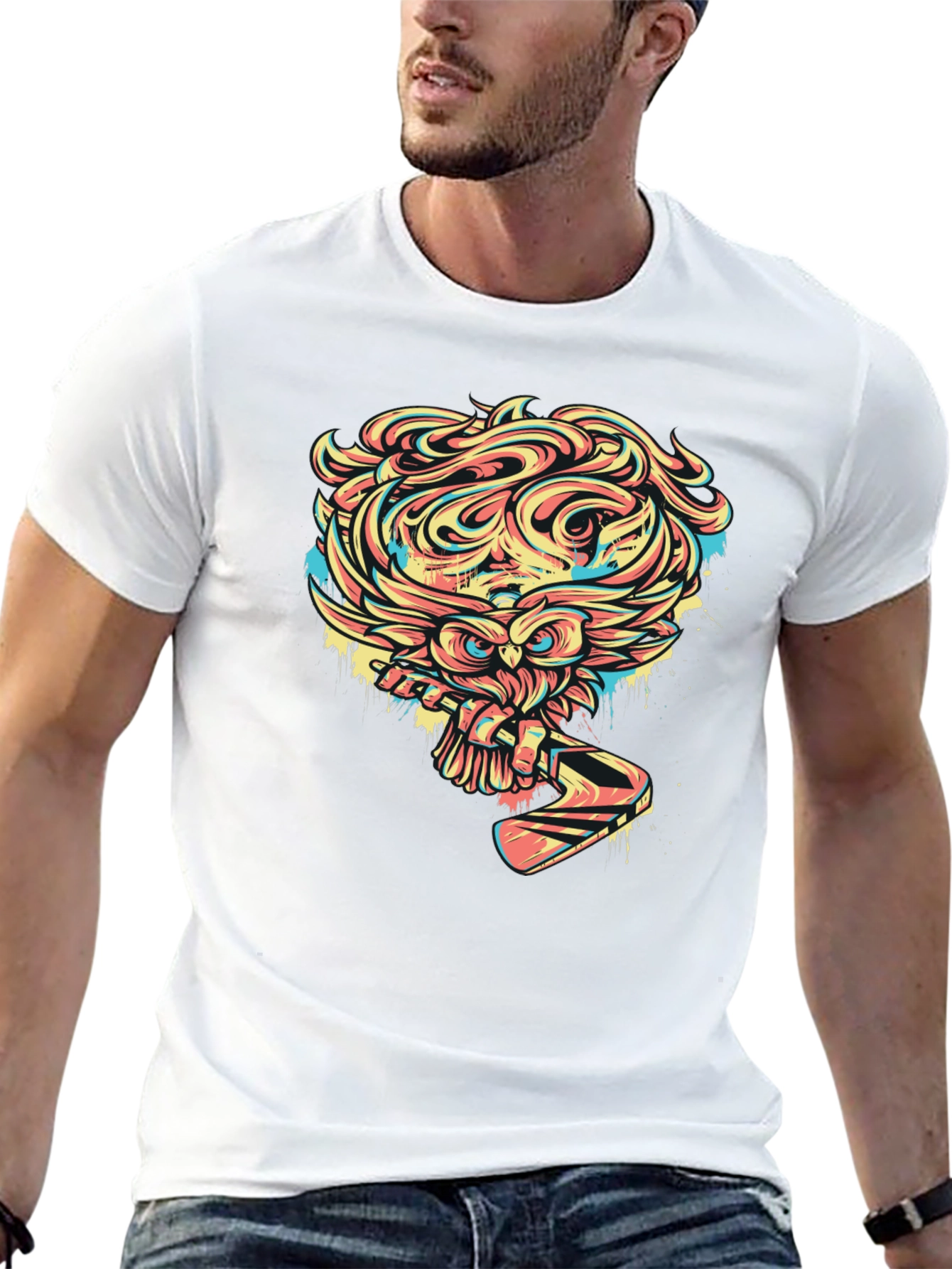 Owl Graphic Print Black T-Shirt