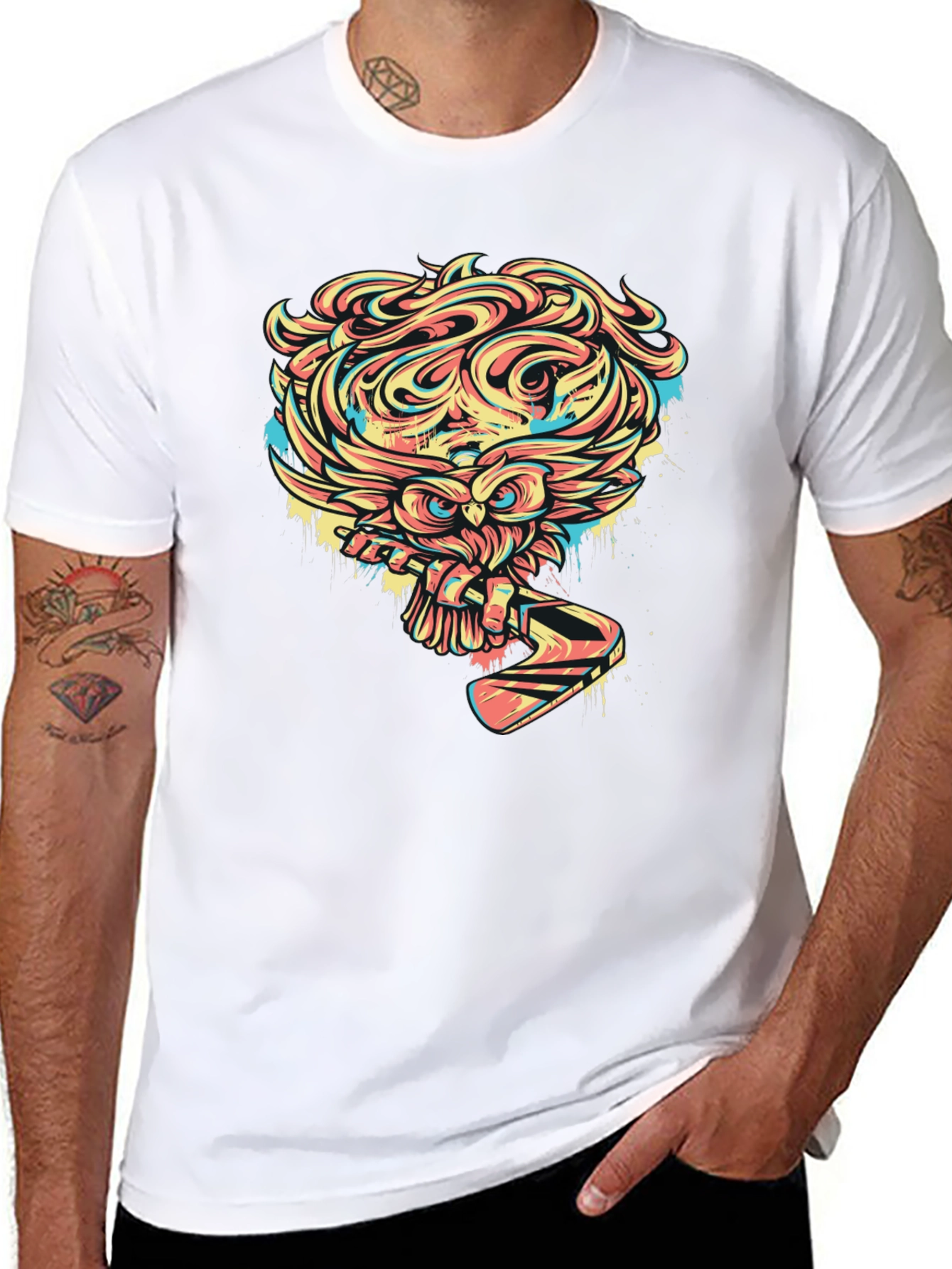 Owl Graphic Print Black T-Shirt