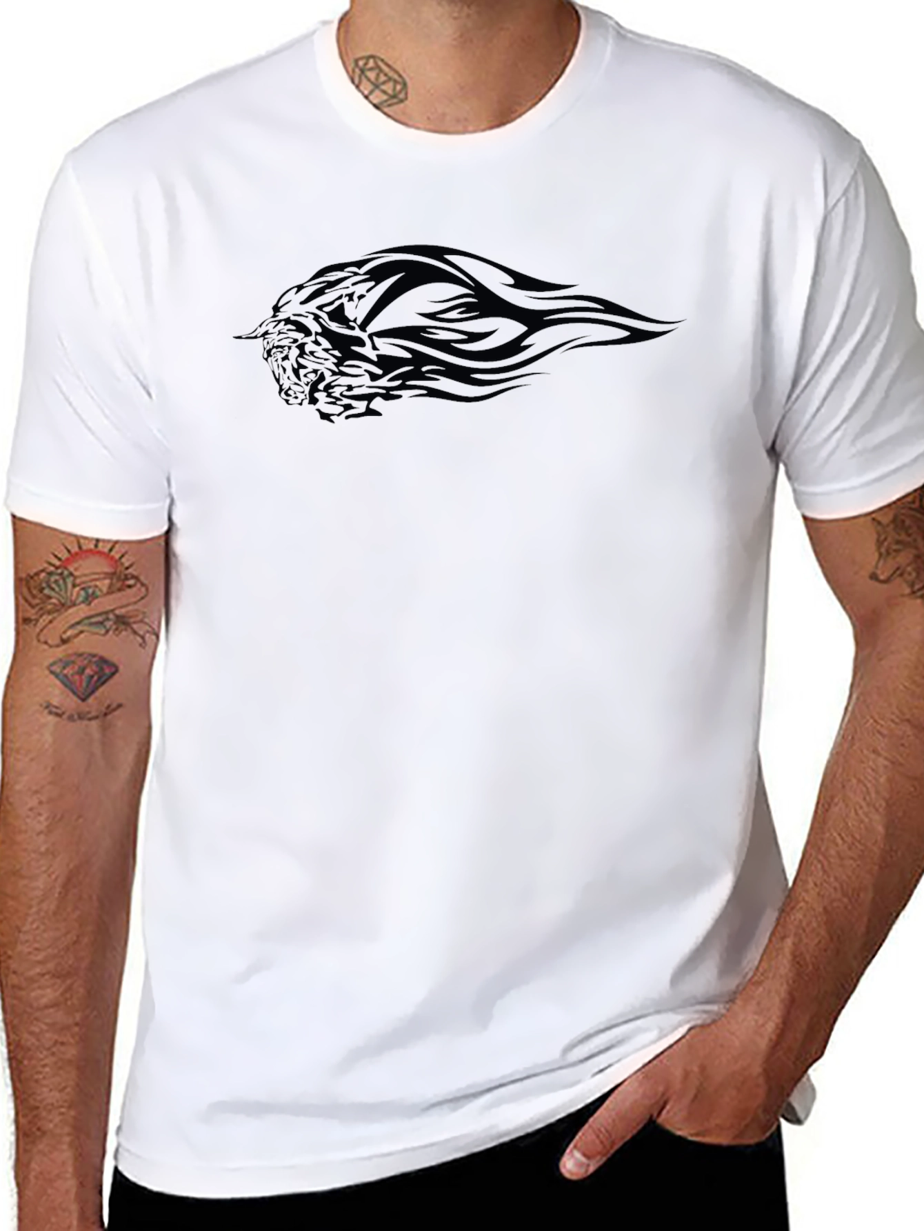 Mens Black Graphic Tee - Tribal Flame Design