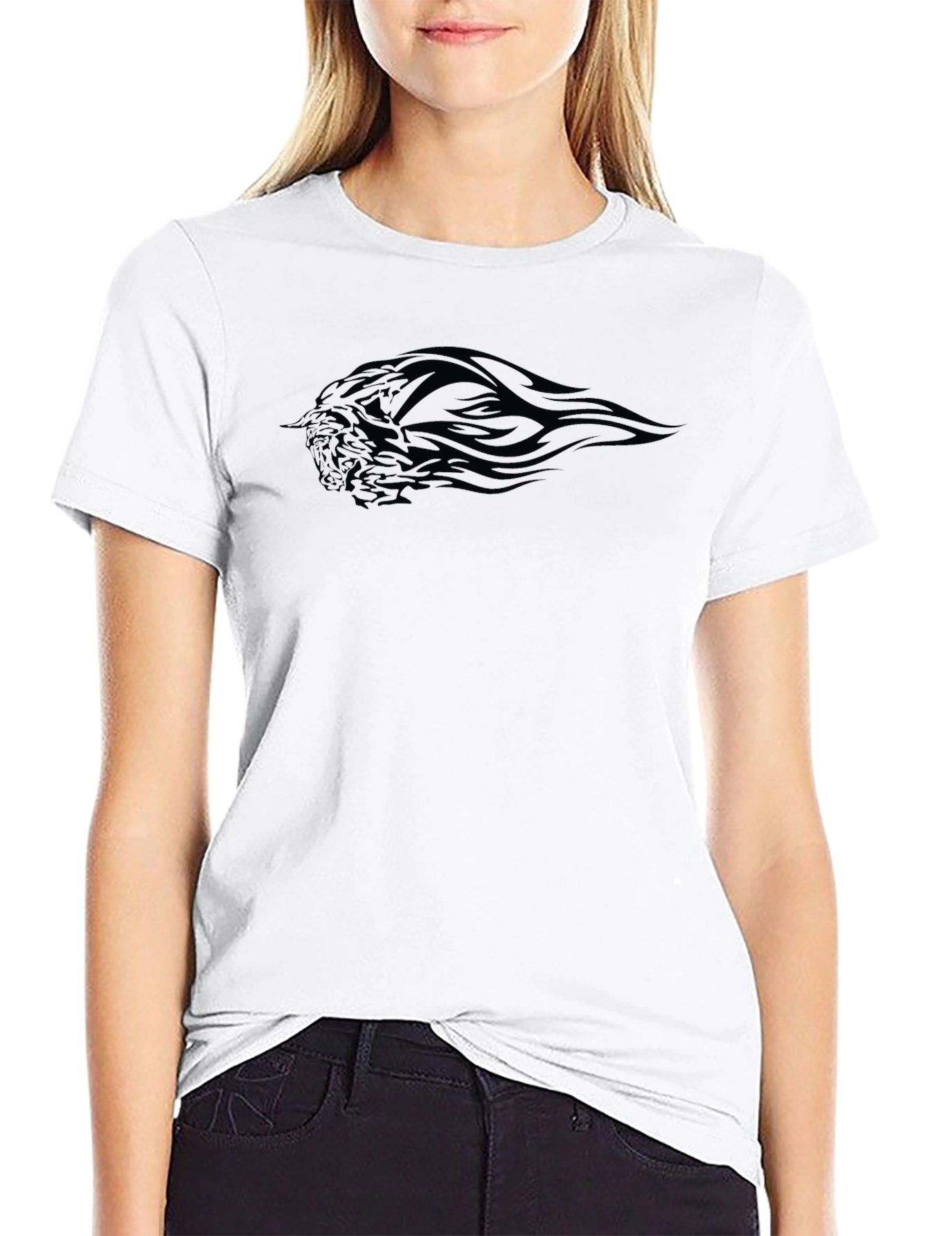 Mens Black Graphic Tee - Tribal Flame Design