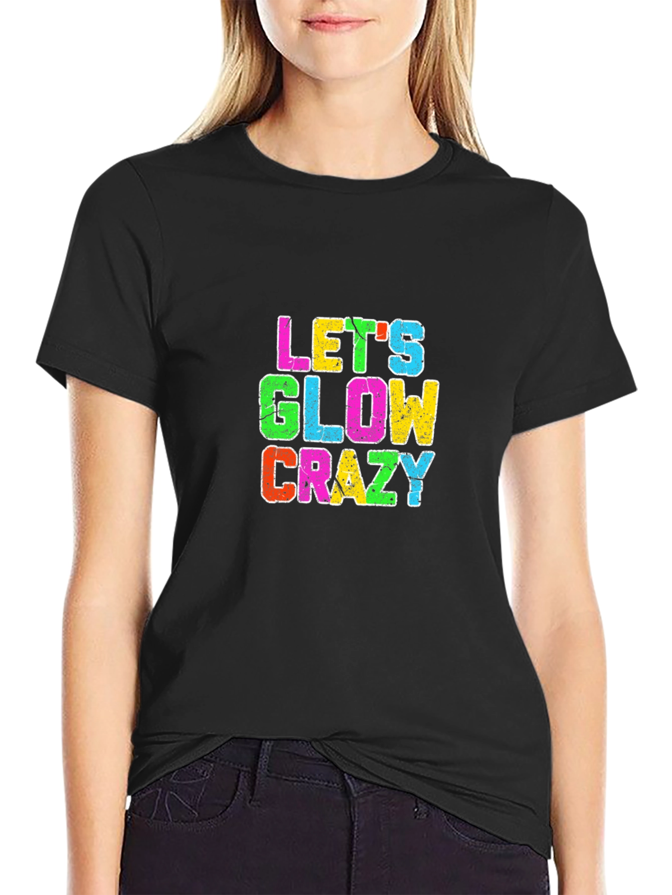 Lets Glow Crazy Graphic T-Shirt - Black