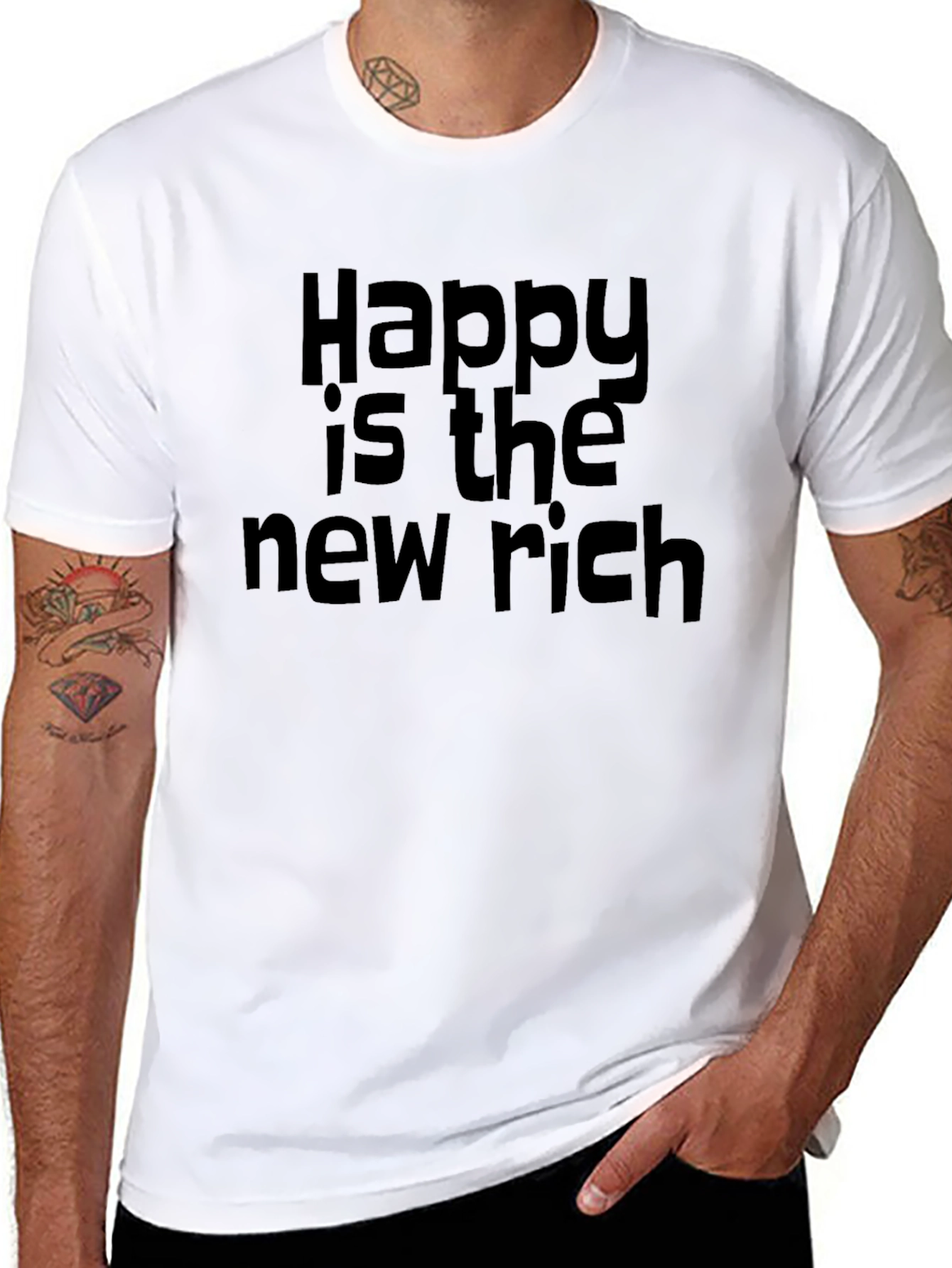 Happy is the New Rich Black T-Shirt
