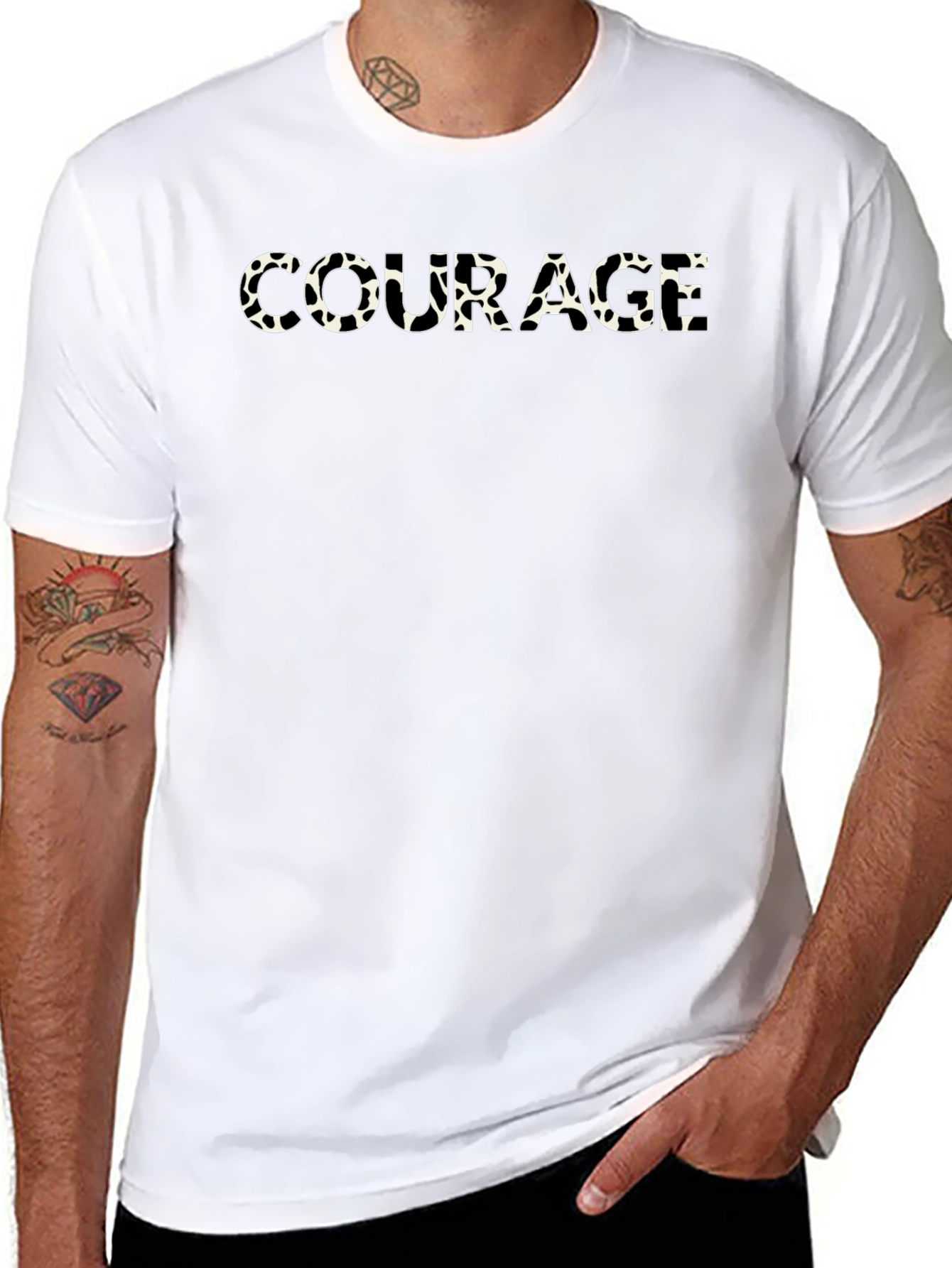 Courage Cow Print Mens Black T-Shirt