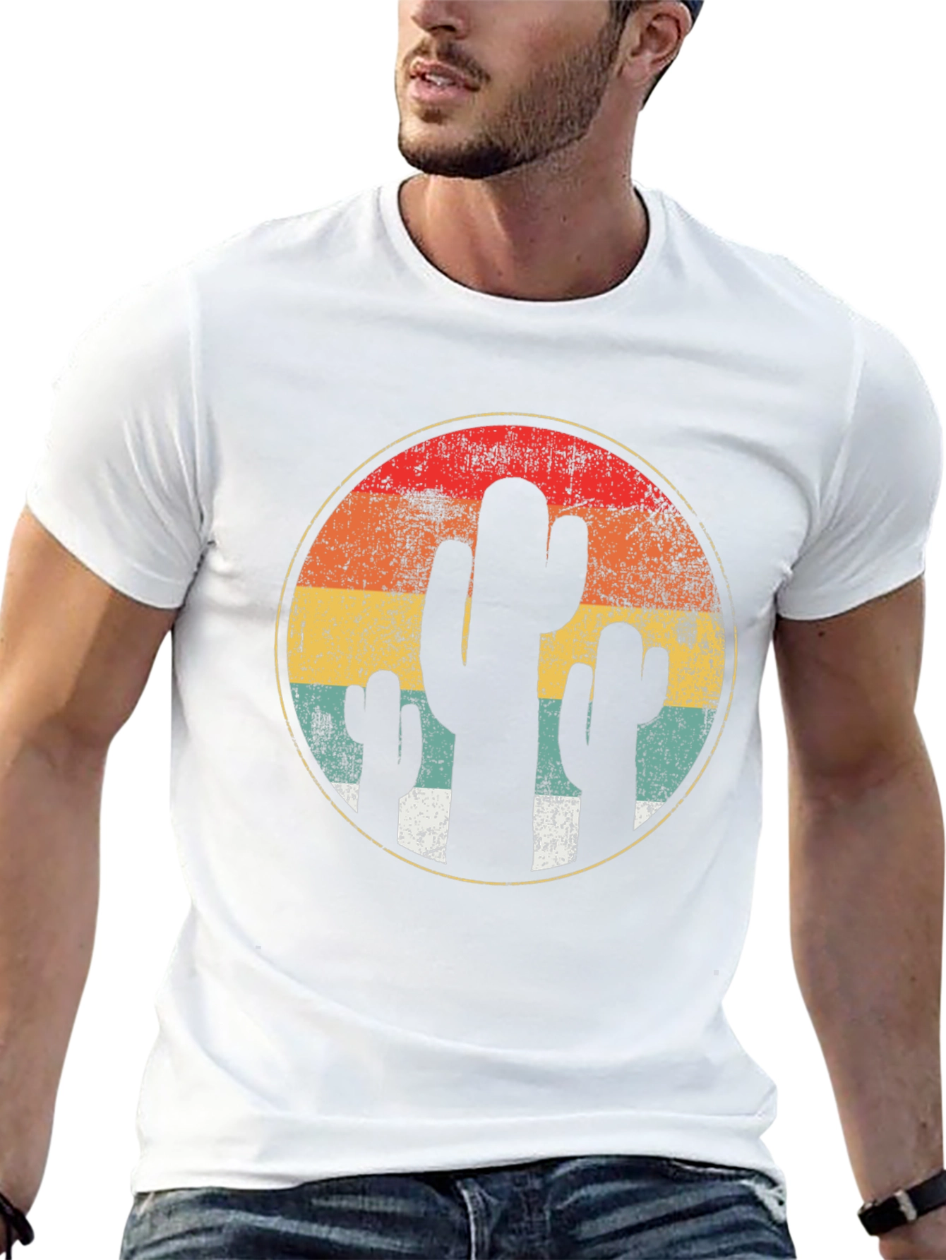 Retro Cactus Sunset T-Shirt - Desert Vibes