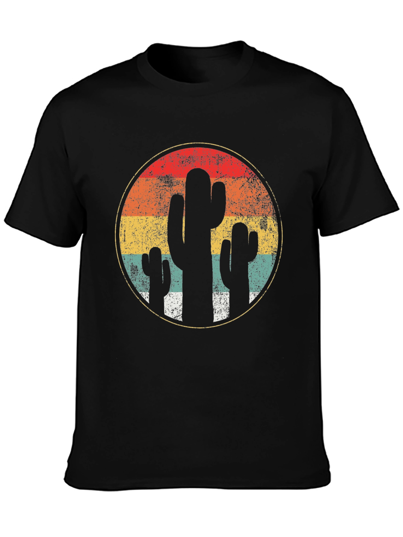 Retro Cactus Sunset T-Shirt - Desert Vibes