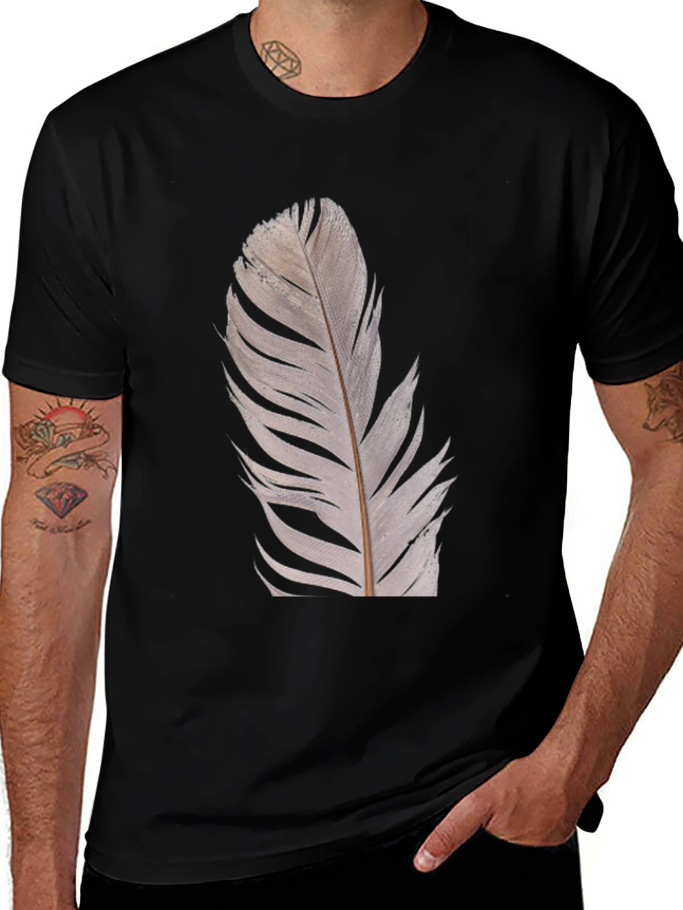 Feather Graphic Black T-Shirt | Modern Unisex Tee