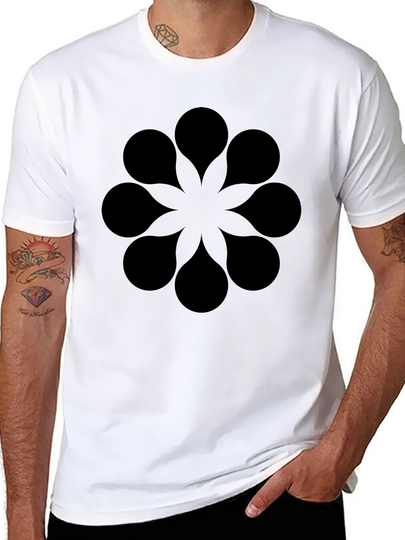 Geometric Floral Black T-Shirt