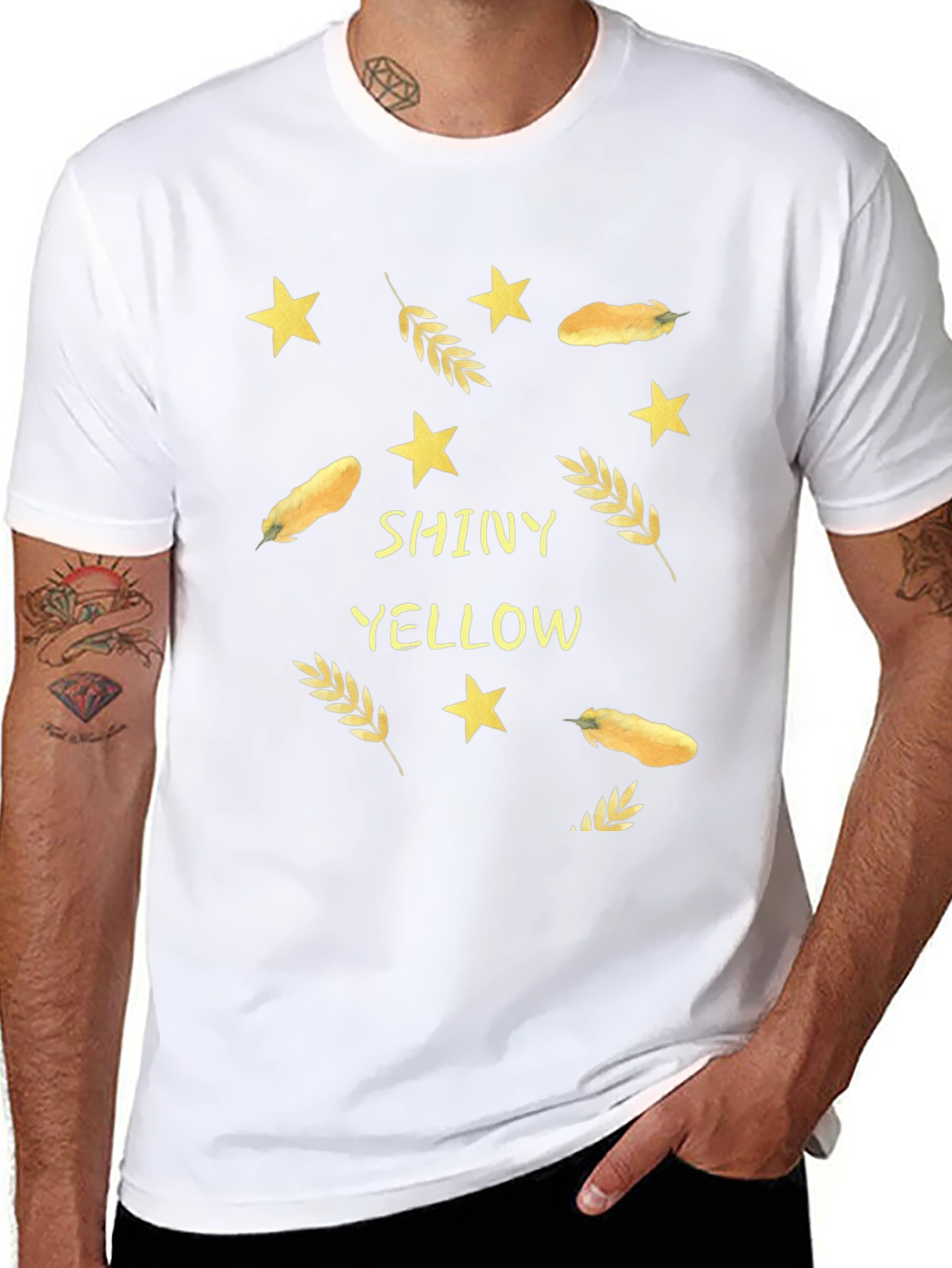 Shiny Yellow Print Black T-Shirt
