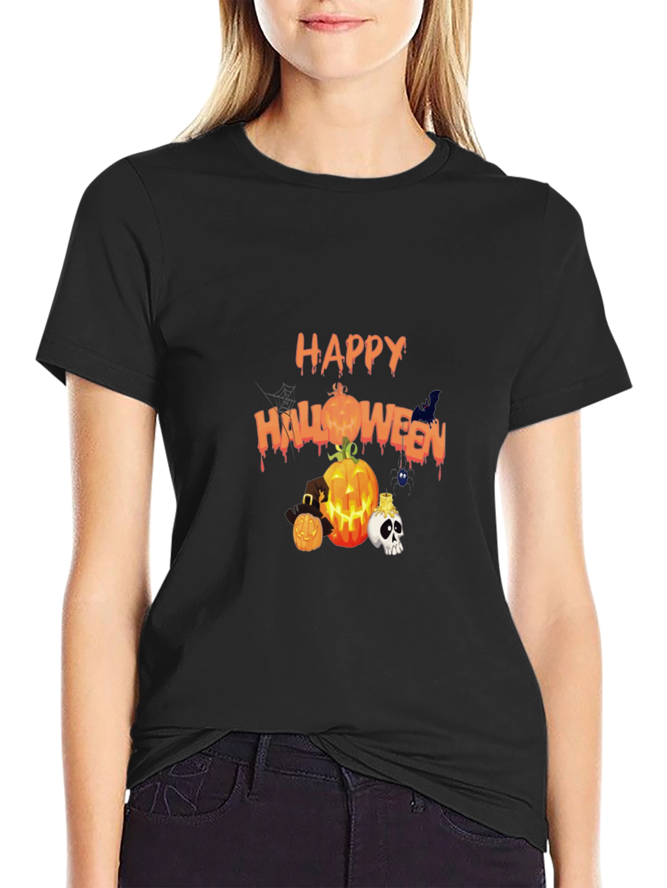 Happy Halloween Black Graphic T-Shirt