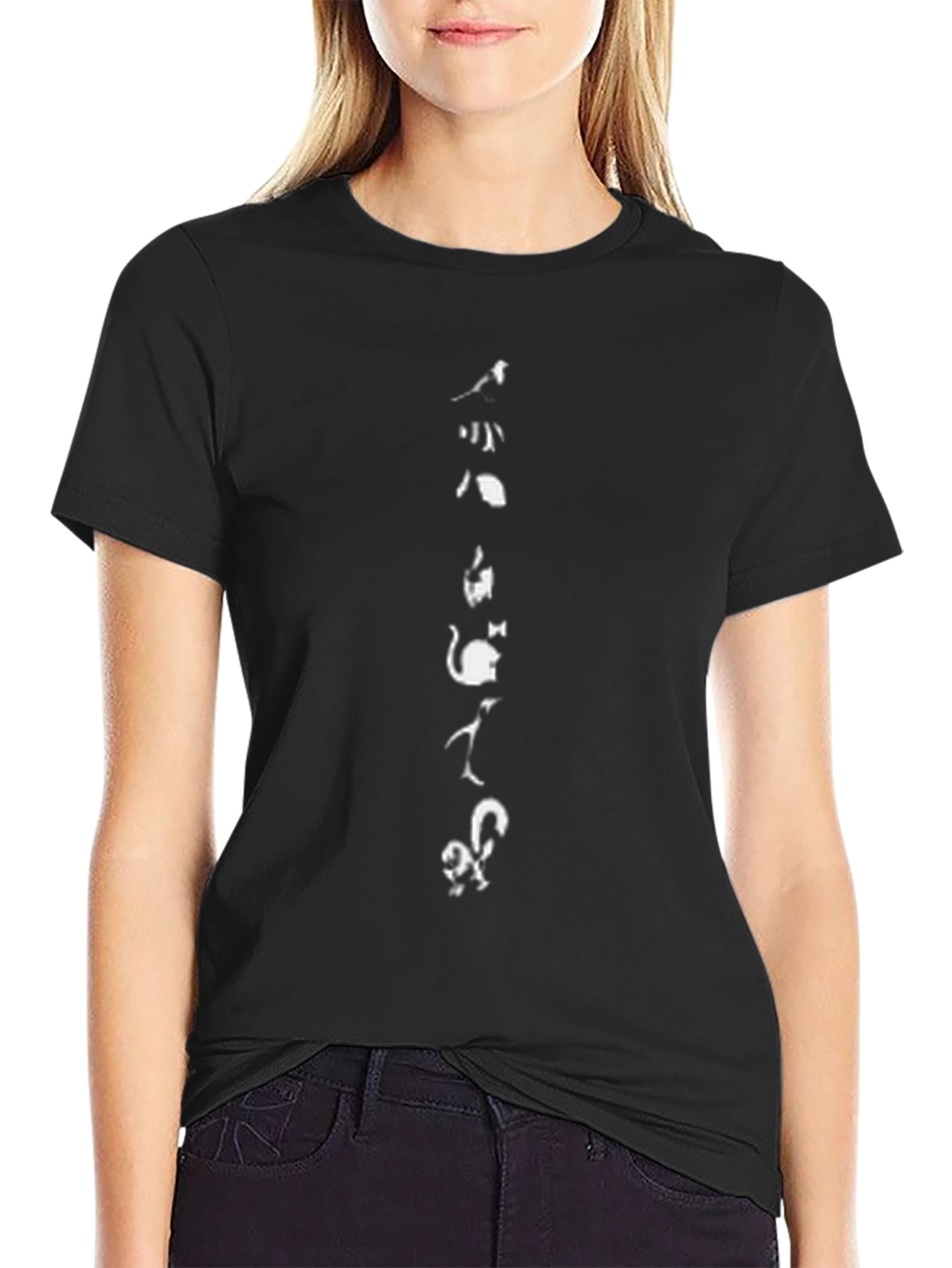 Whimsical Cat Silhouette Black T-Shirt