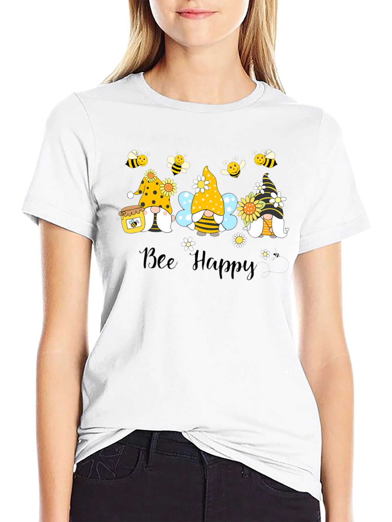 Bee Happy Gnomes Graphic T-Shirt - Cute & Comfy
