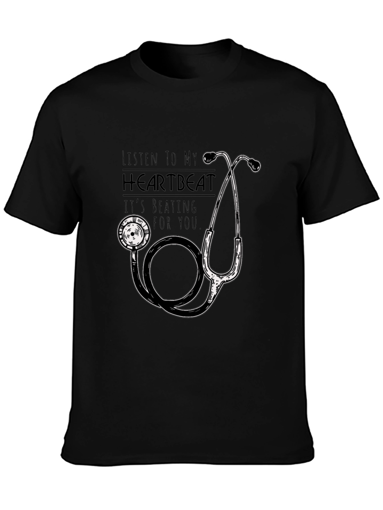 Heartbeat Stethoscope Graphic T-Shirt - Black