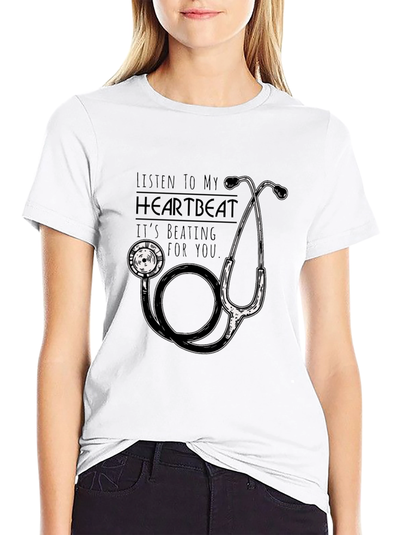 Heartbeat Stethoscope Graphic T-Shirt - Black