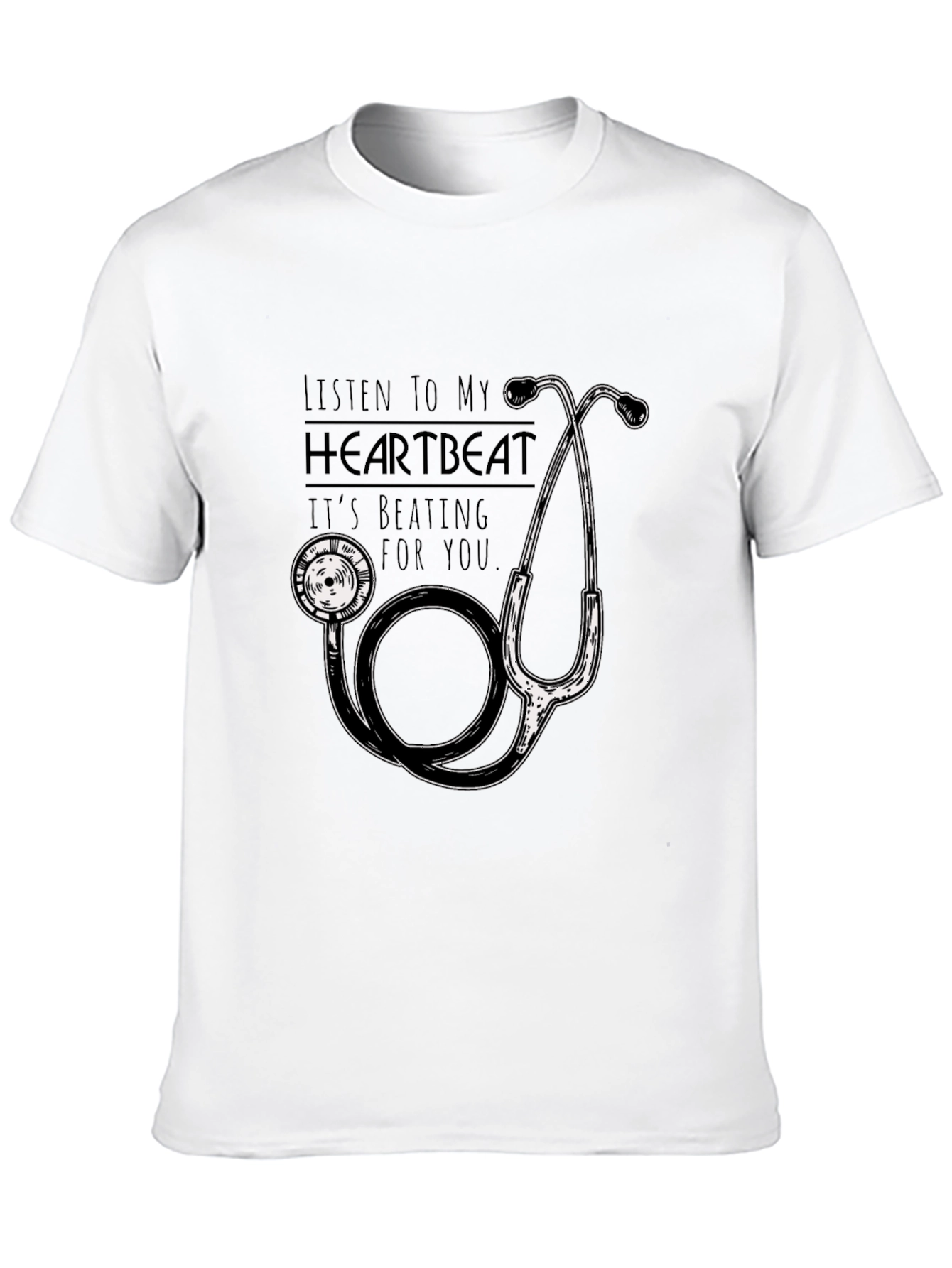 Heartbeat Stethoscope Graphic T-Shirt - Black