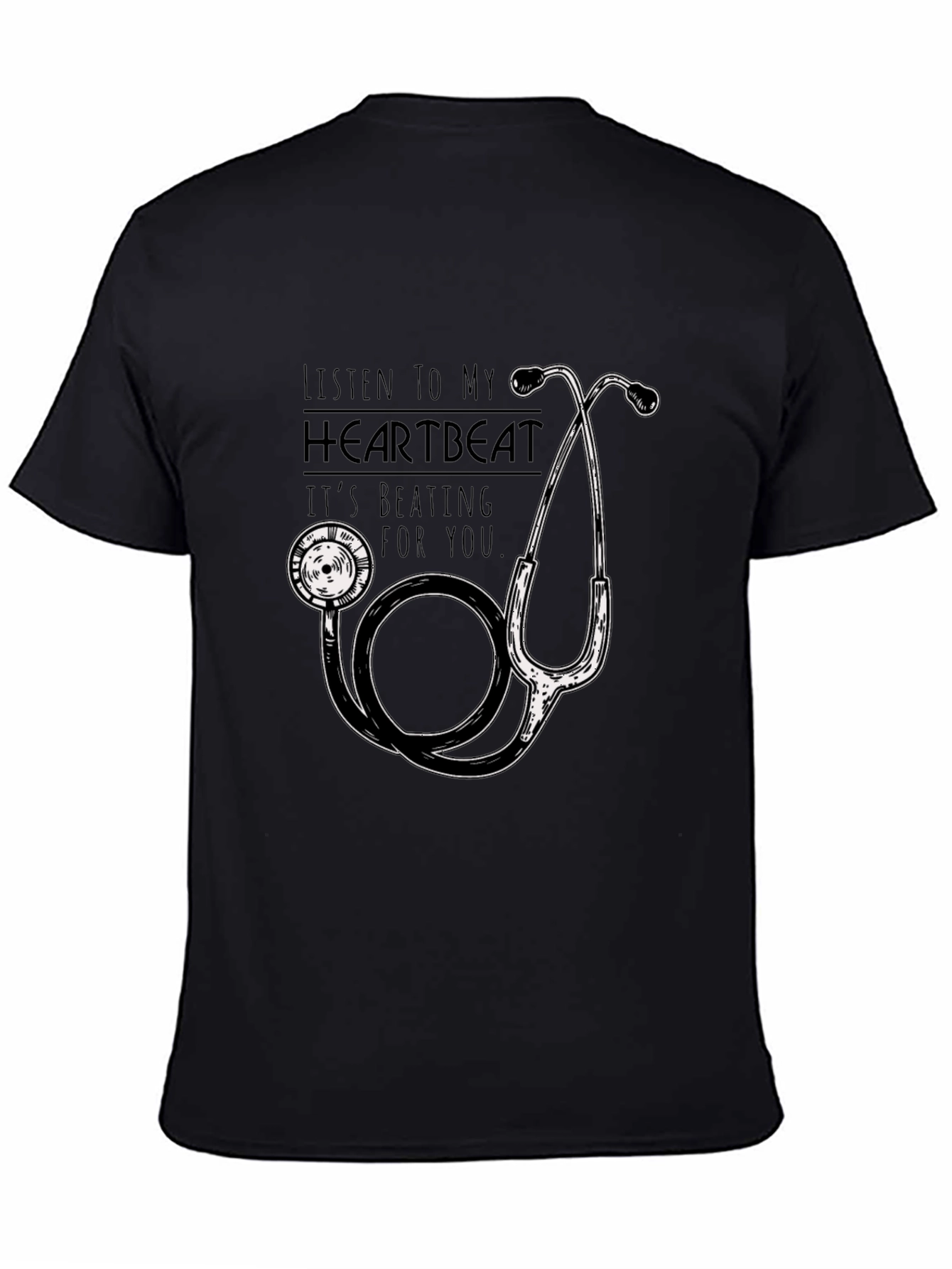 Heartbeat Stethoscope Graphic T-Shirt - Black