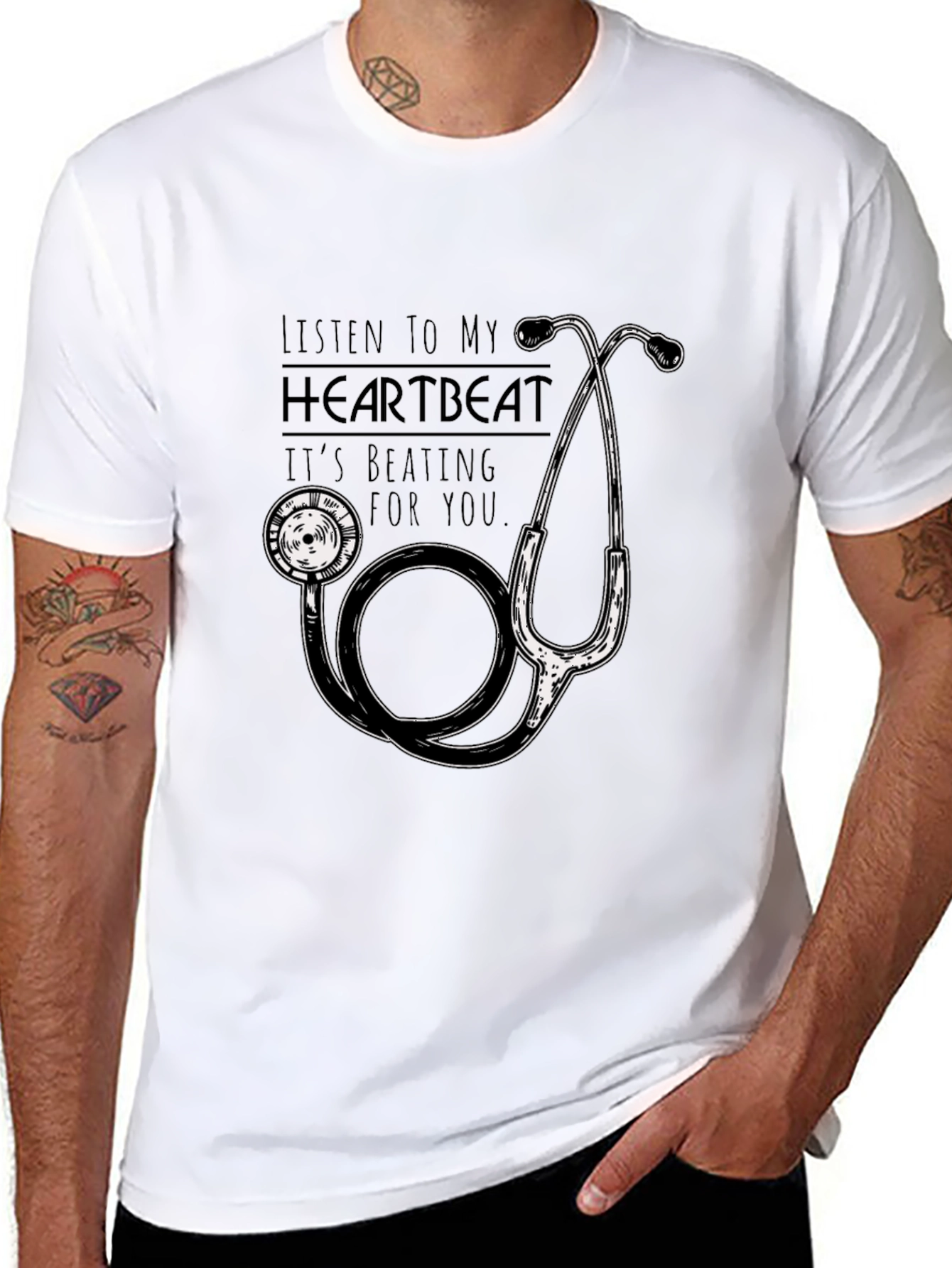 Heartbeat Stethoscope Graphic T-Shirt - Black