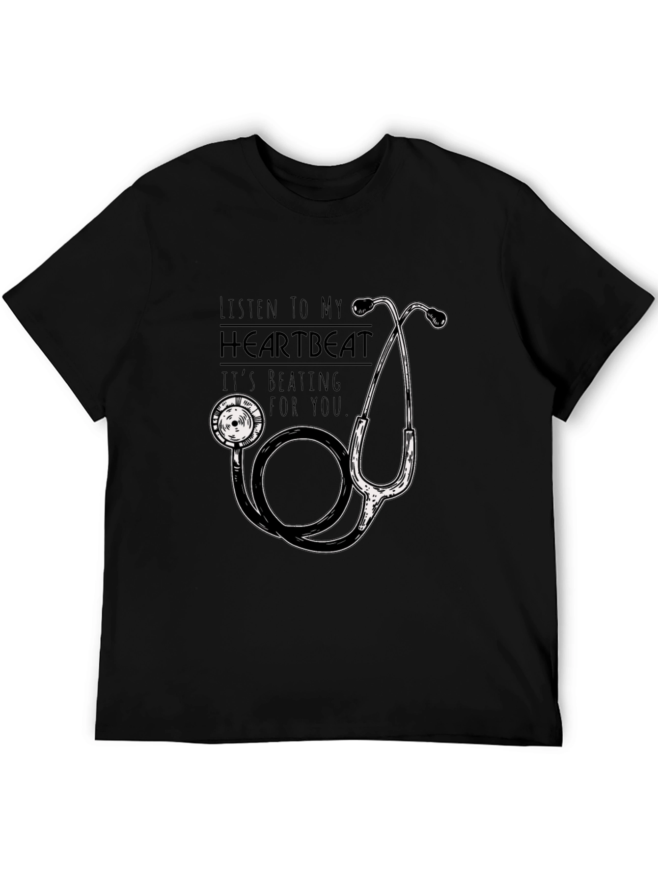 Heartbeat Stethoscope Graphic T-Shirt - Black