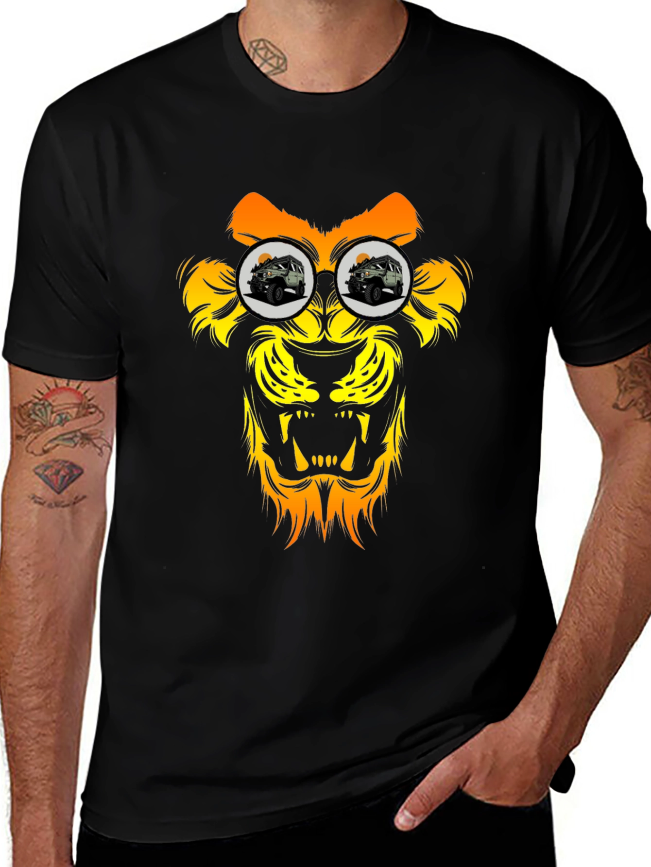 Lion Jeep T-Shirt - Black Graphic Tee