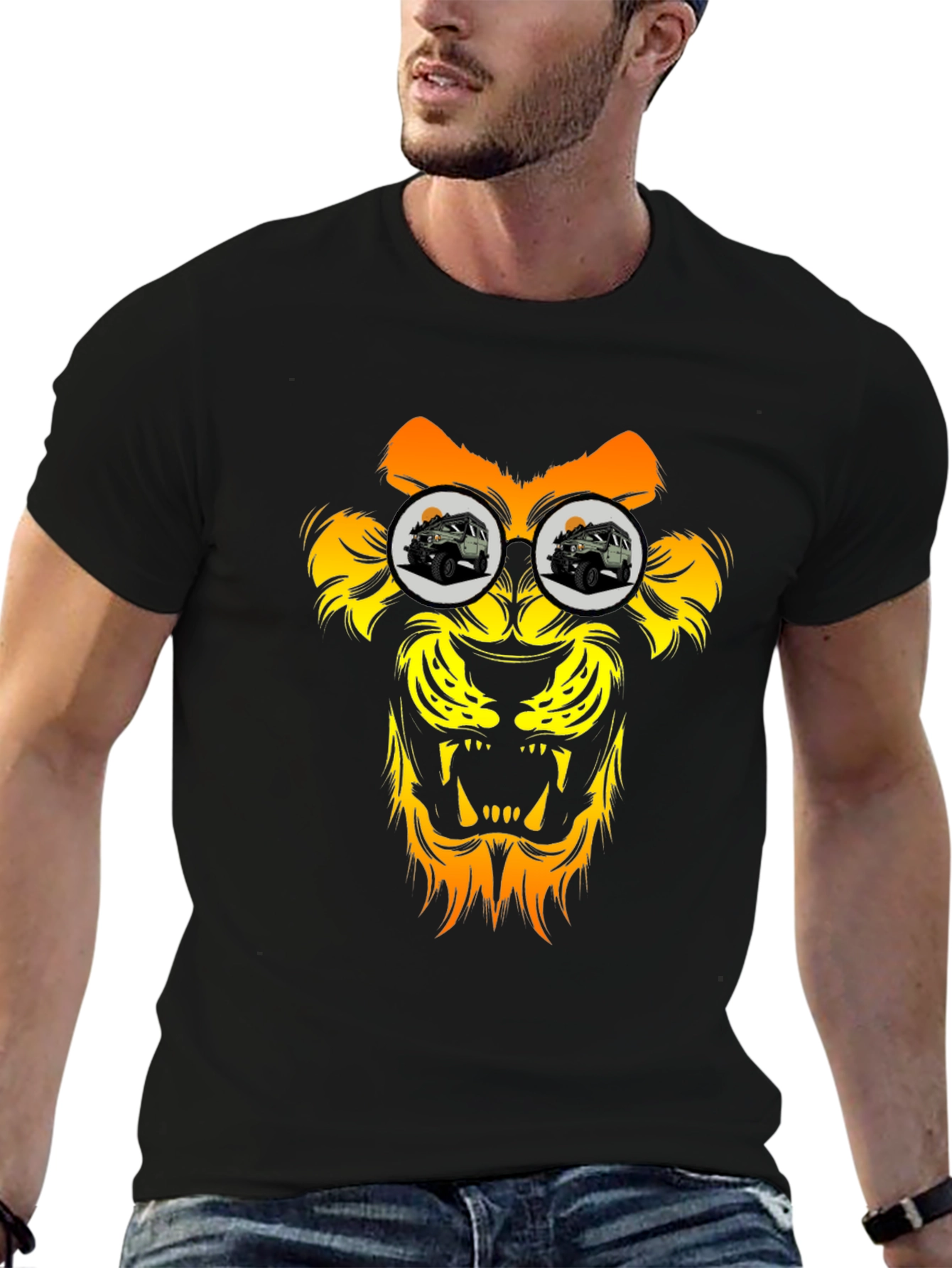 Lion Jeep T-Shirt - Black Graphic Tee