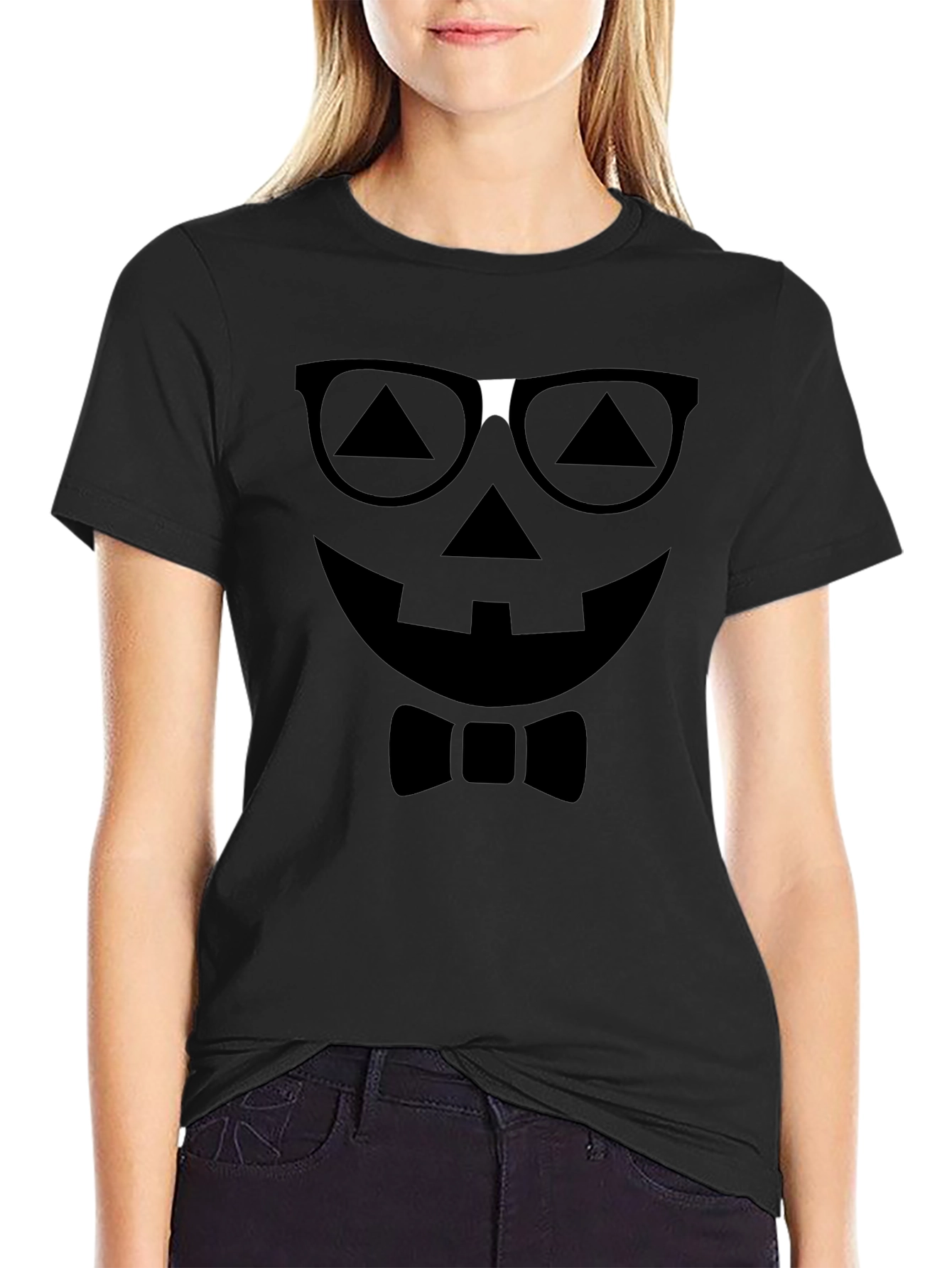 Funny Pumpkin Face T-Shirt with Glasses and Bowtie