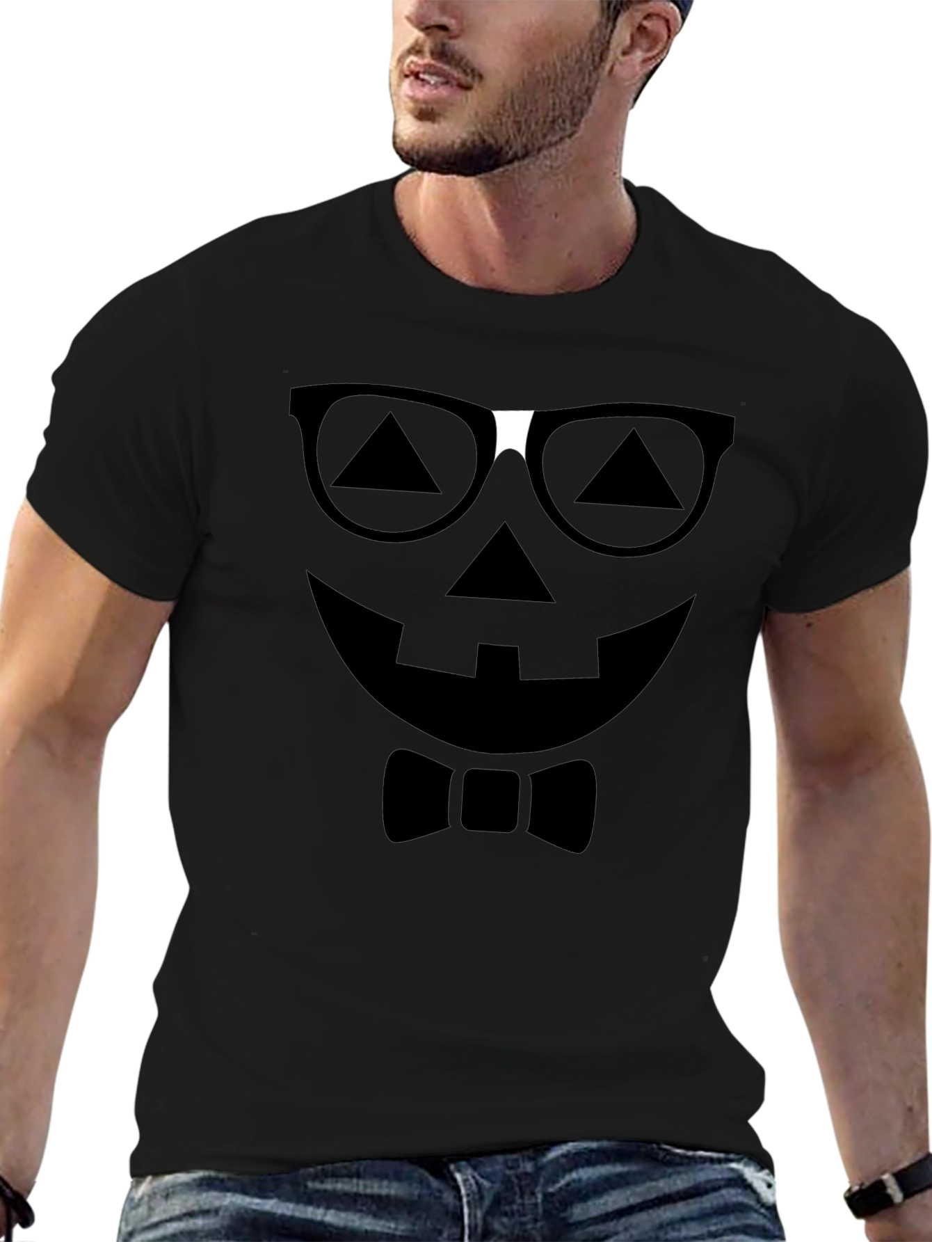 Funny Pumpkin Face T-Shirt with Glasses and Bowtie