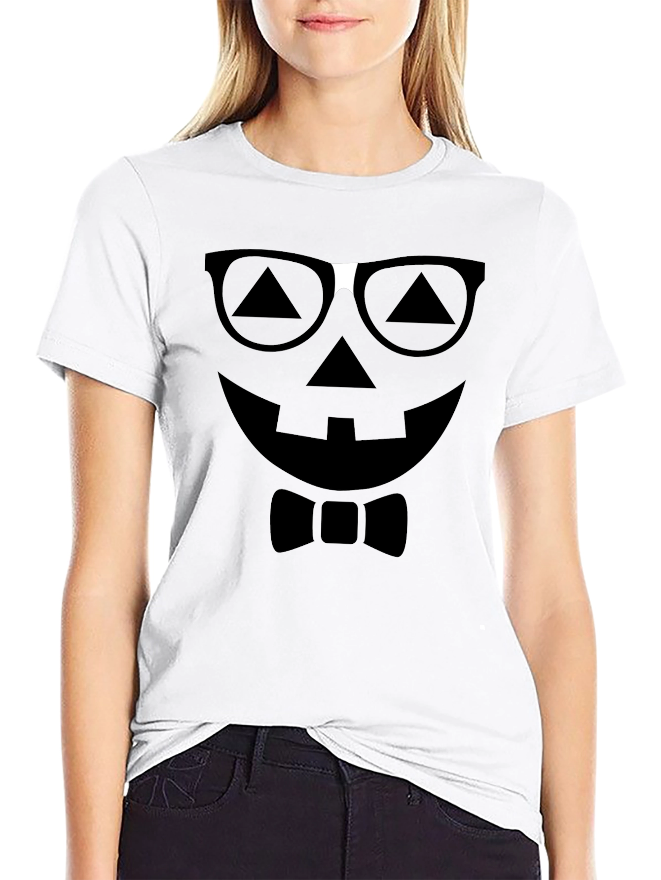 Funny Pumpkin Face T-Shirt with Glasses and Bowtie