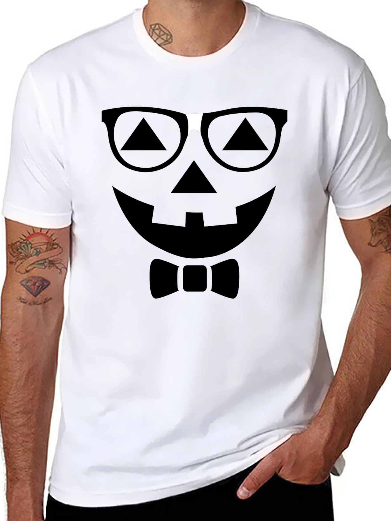 Funny Pumpkin Face T-Shirt with Glasses and Bowtie