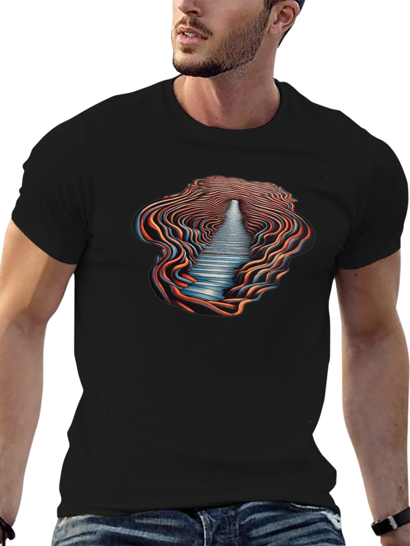 Optical Illusion Pathway Graphic Tee - Black