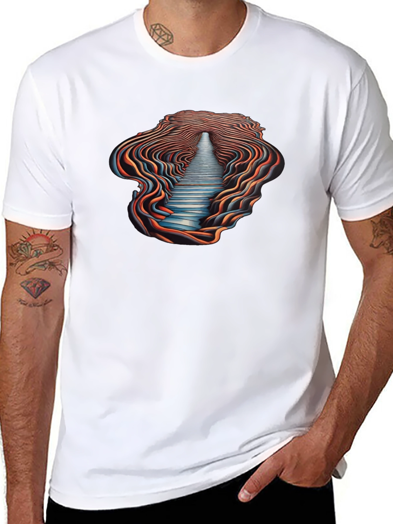 Optical Illusion Pathway Graphic Tee - Black