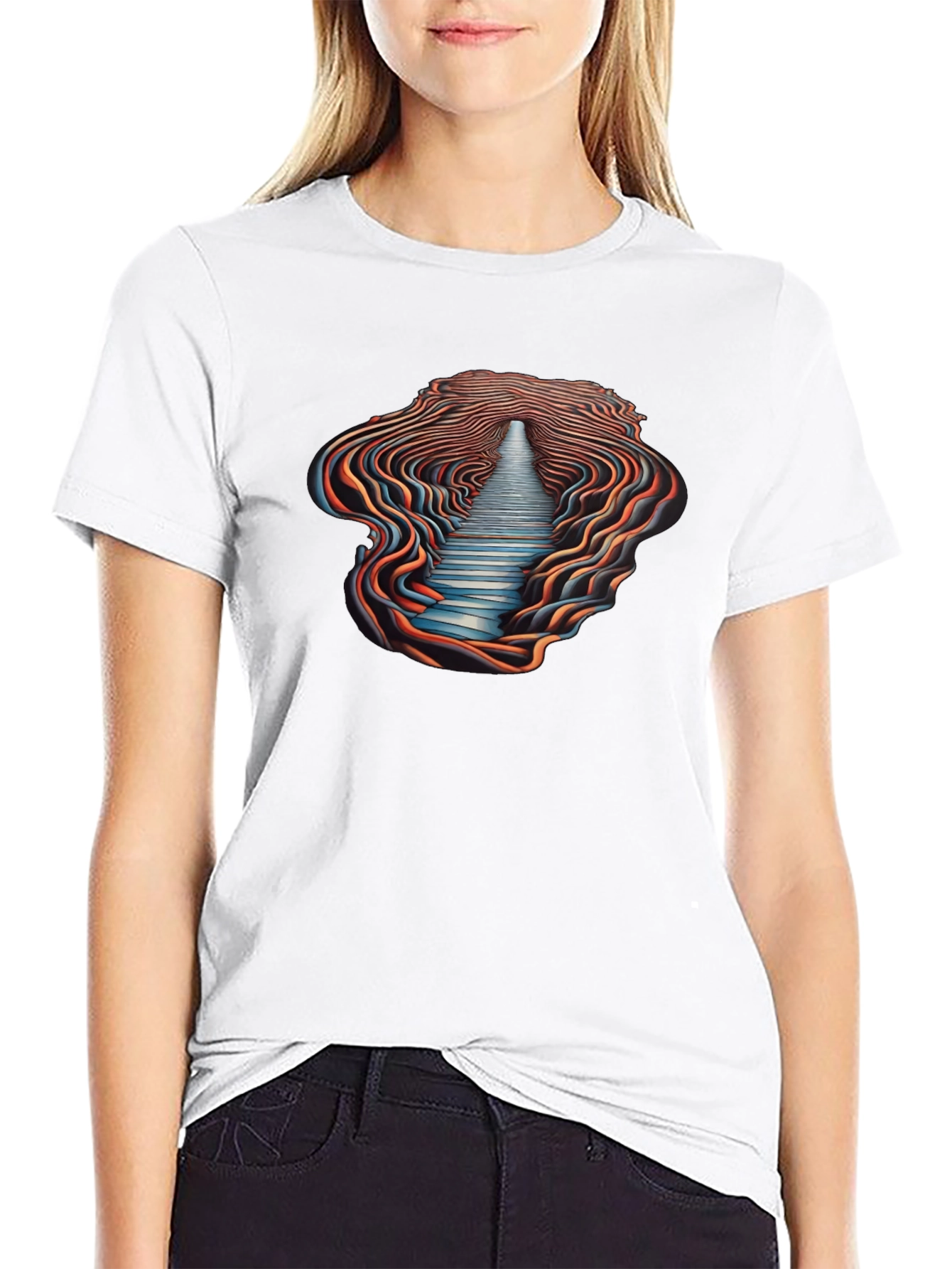 Optical Illusion Pathway Graphic Tee - Black