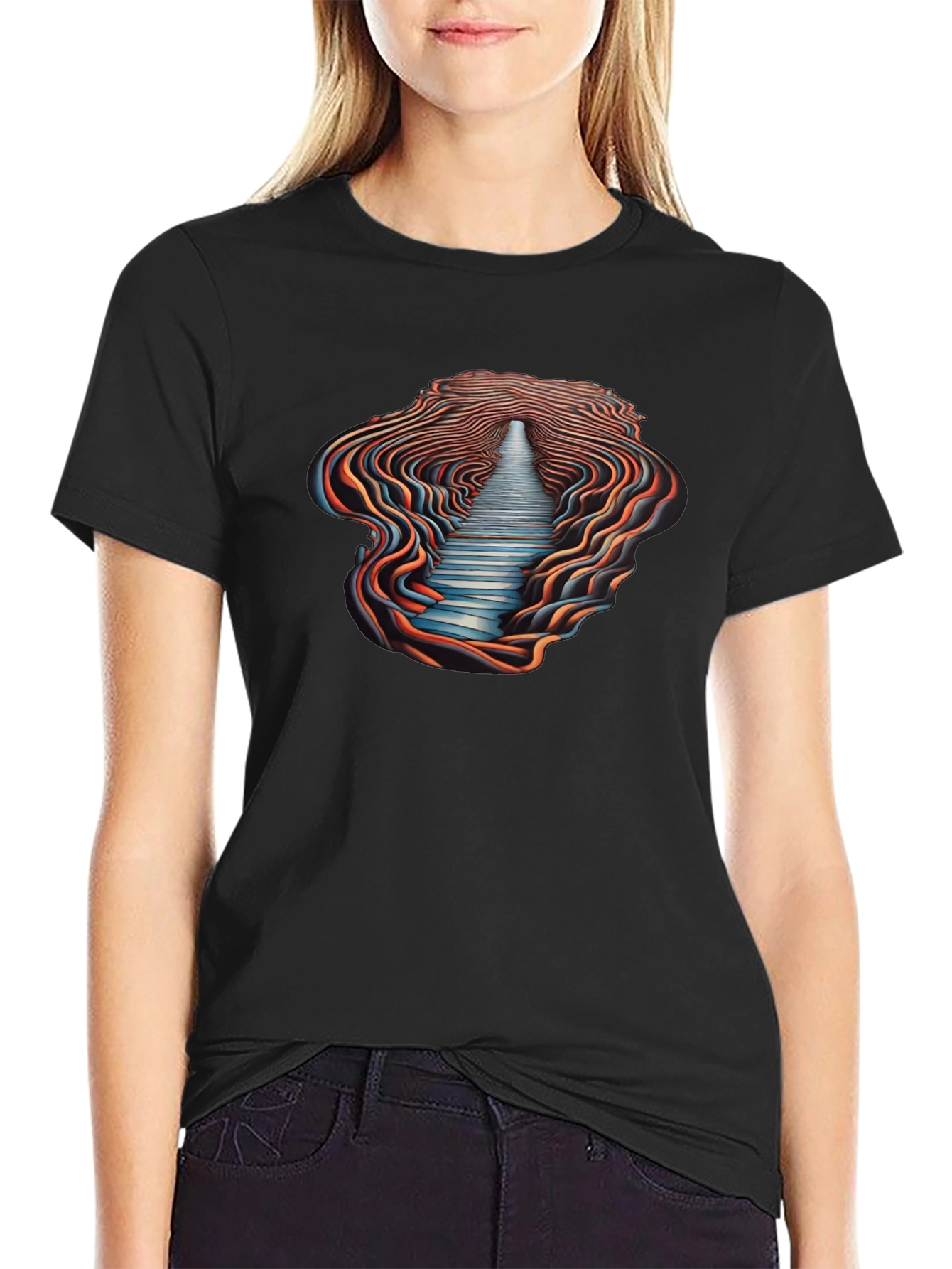 Optical Illusion Pathway Graphic Tee - Black