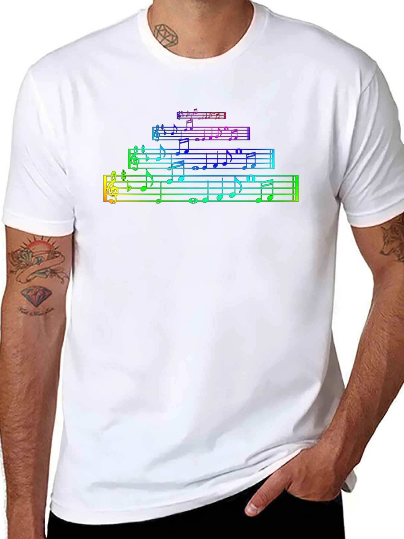 Rainbow Music Notes Black T-Shirt