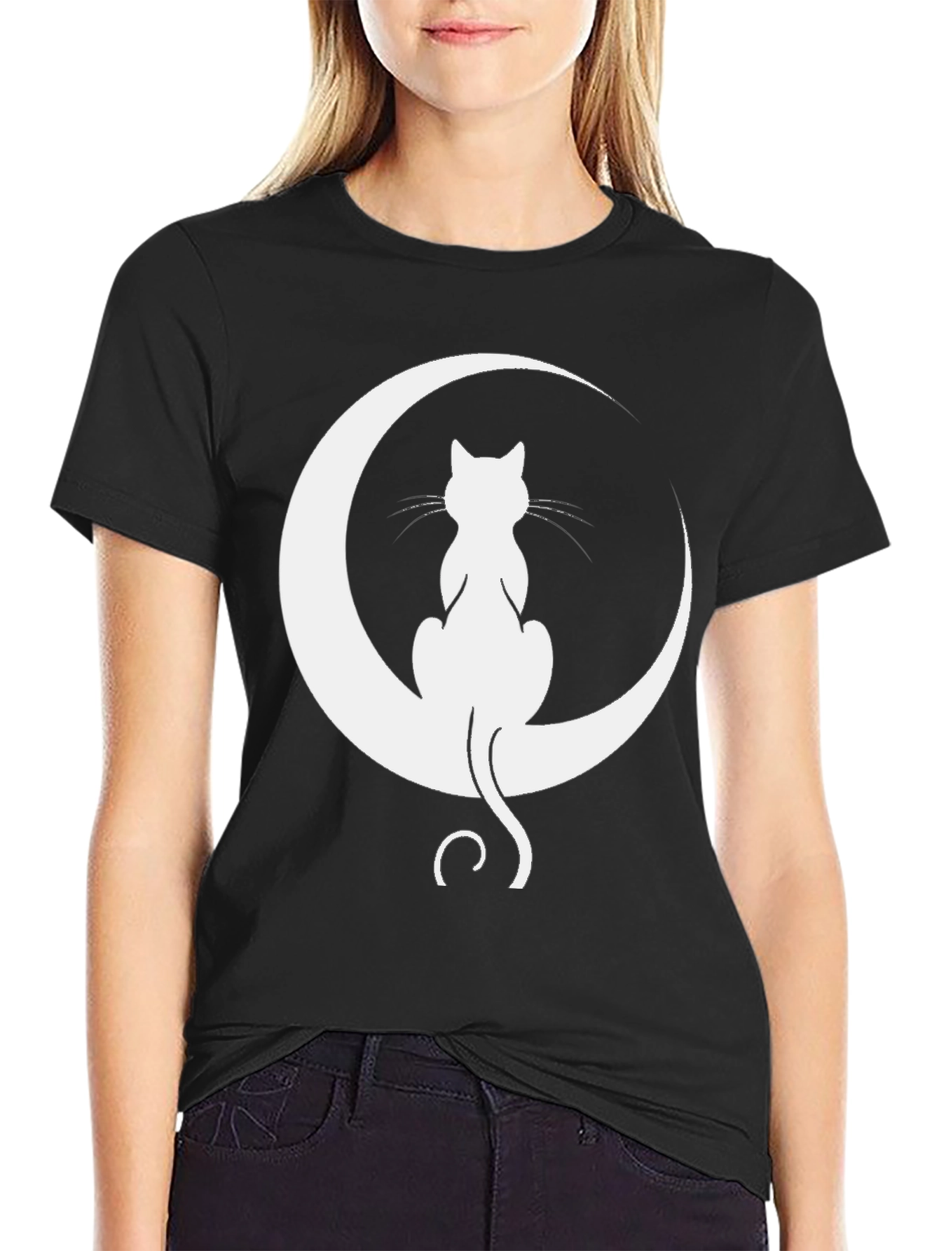 Moon Cat T-Shirt - Black Cotton Tee
