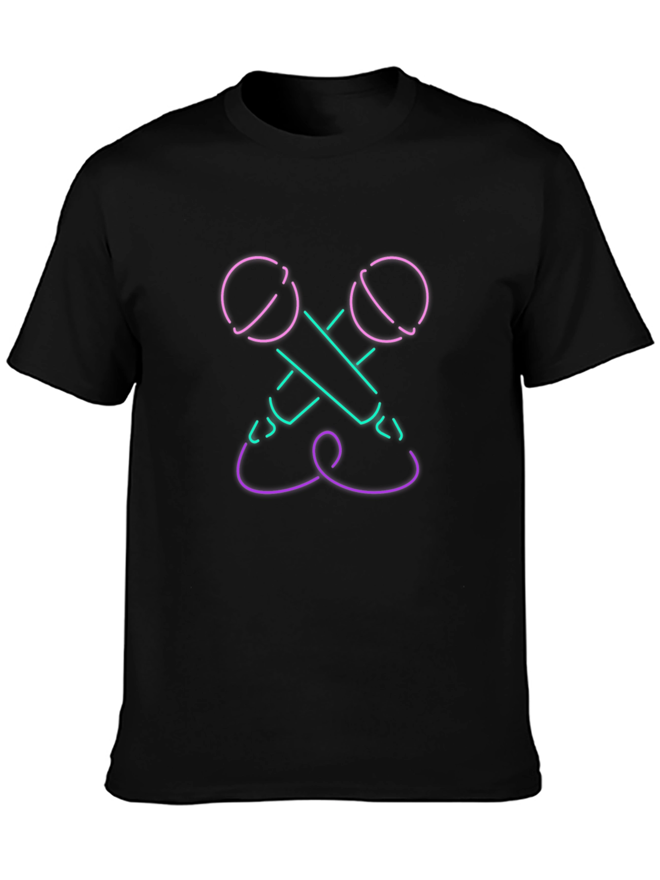 Neon Microphone Graphic Tee - Black Cotton Blend