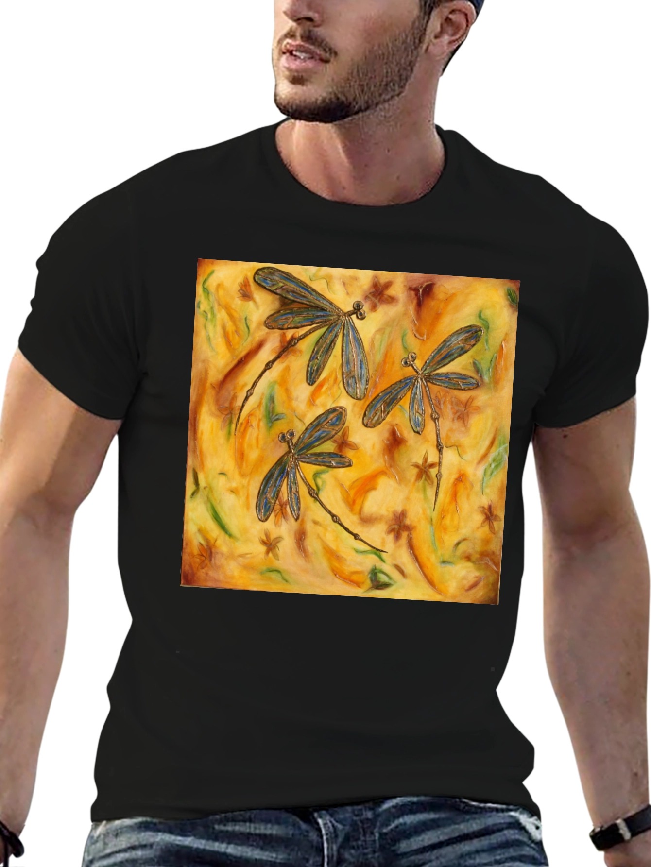 Dragonfly Art Print Black T-Shirt