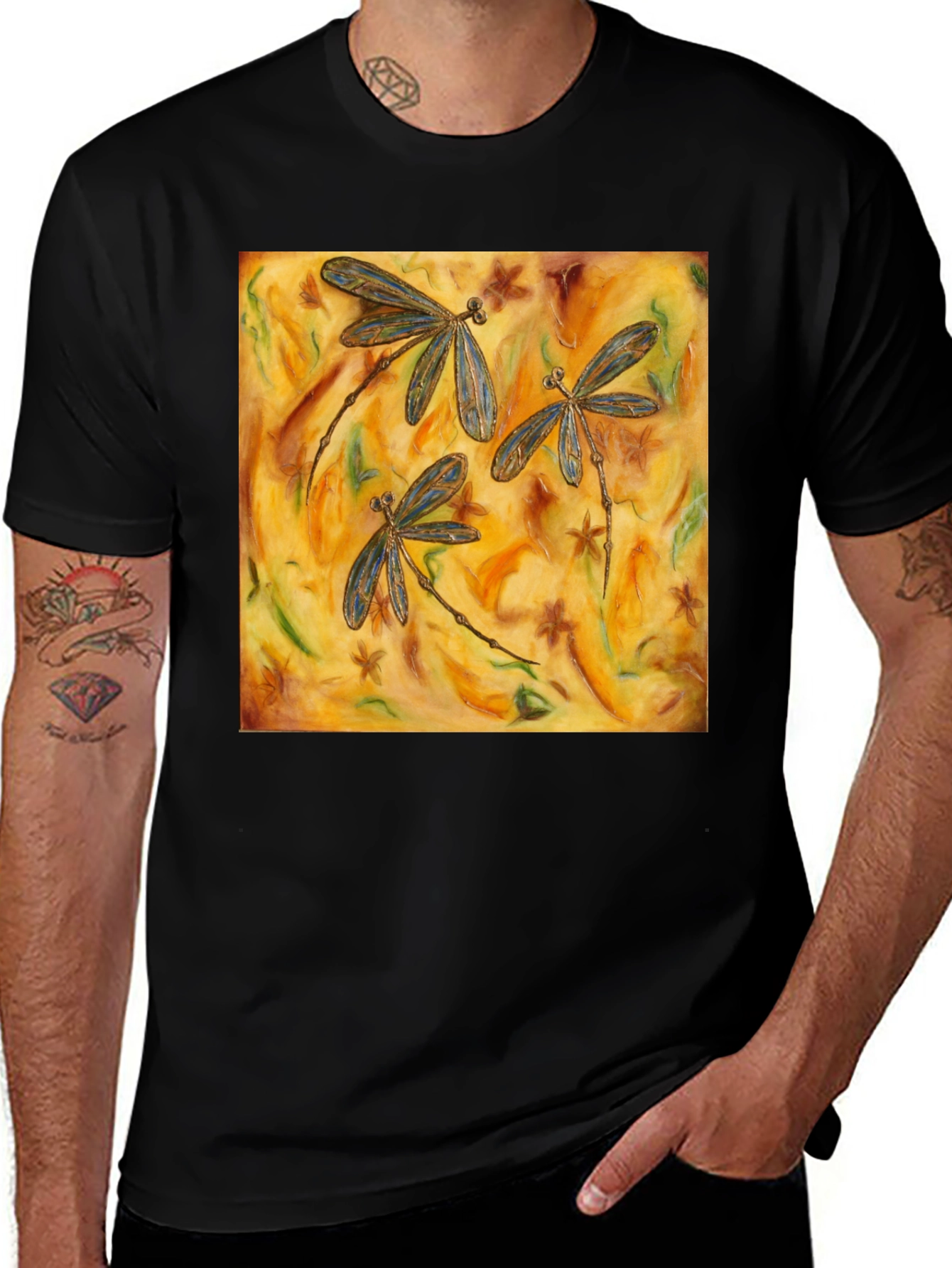 Dragonfly Art Print Black T-Shirt