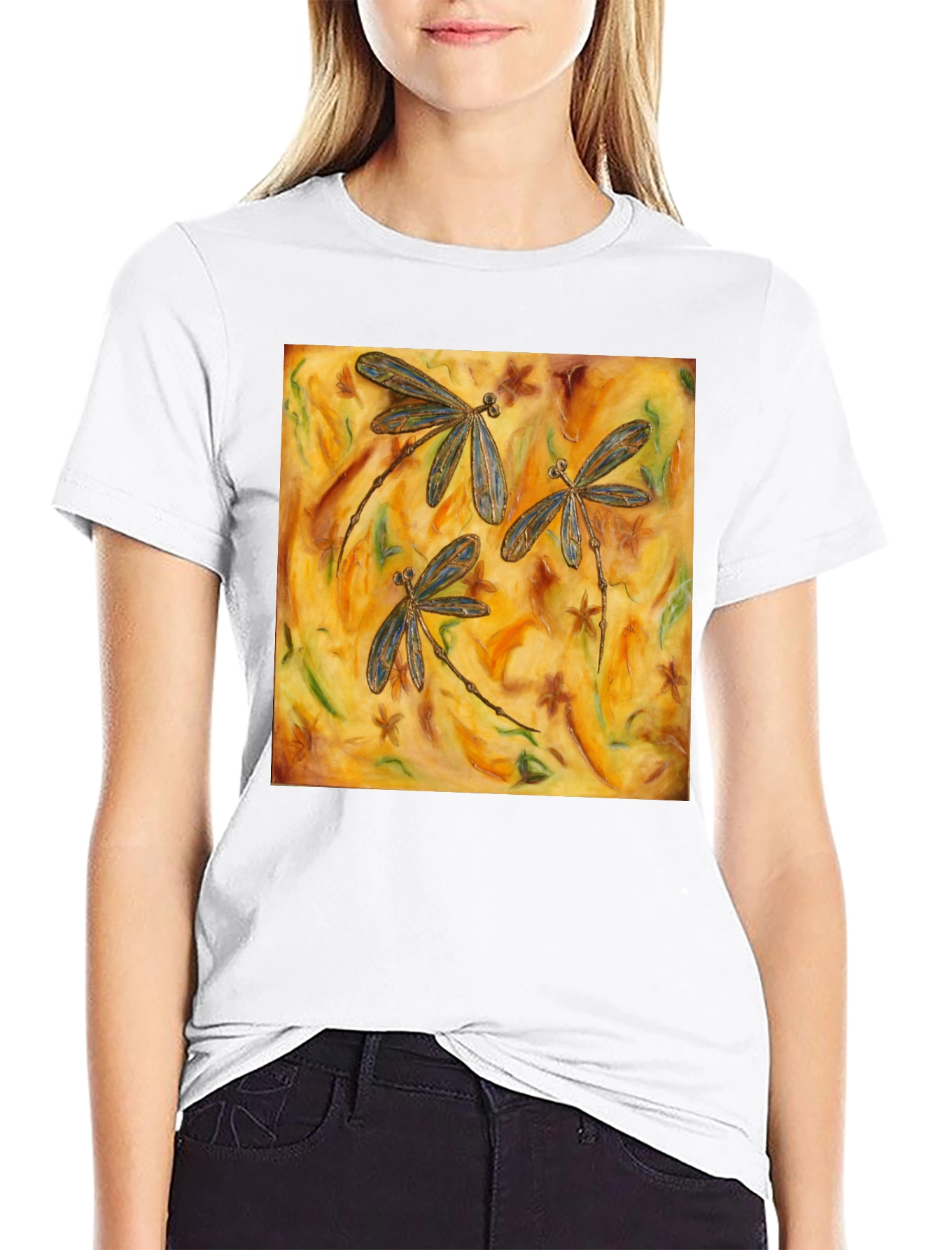 Dragonfly Art Print Black T-Shirt