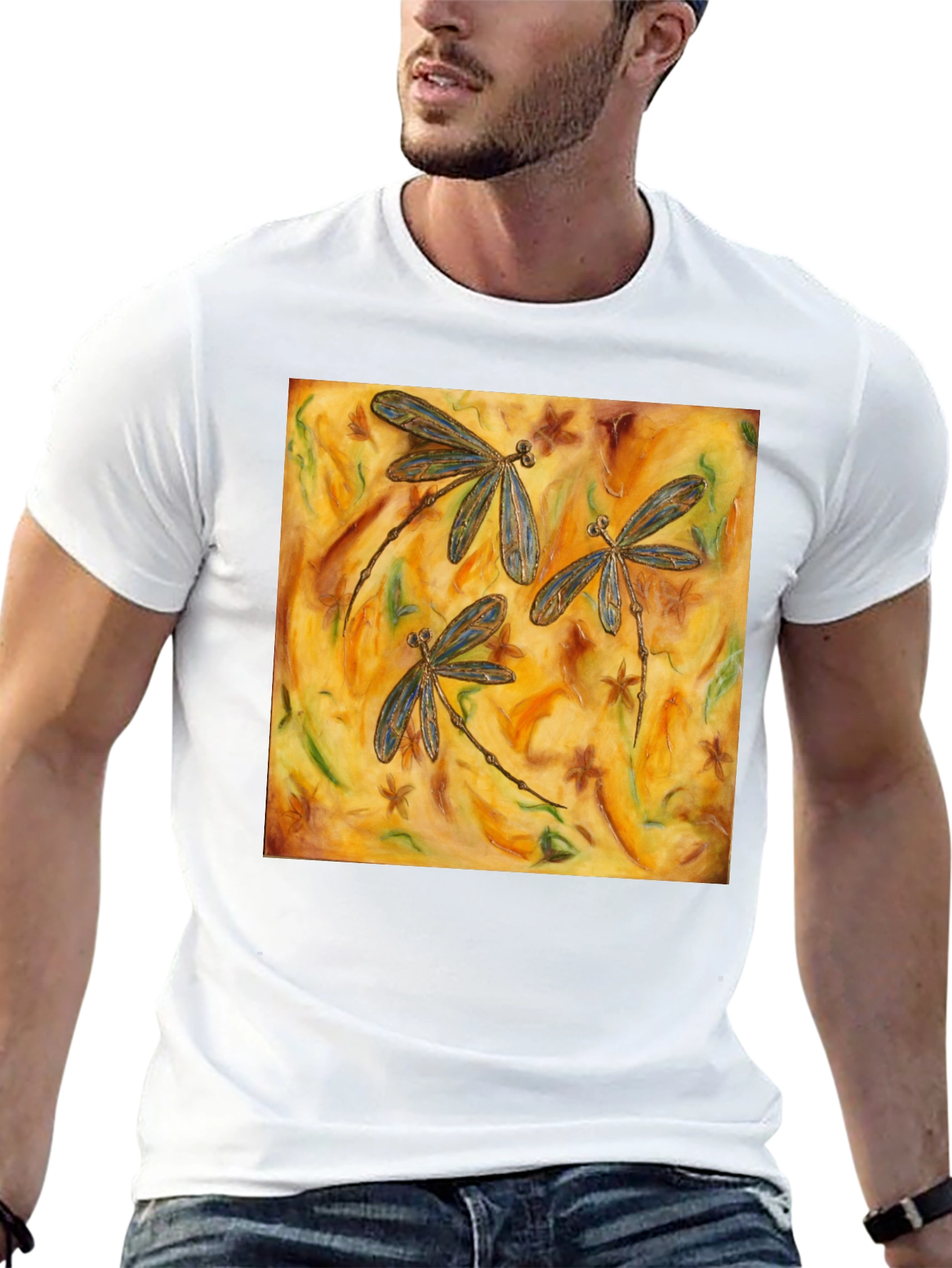 Dragonfly Art Print Black T-Shirt