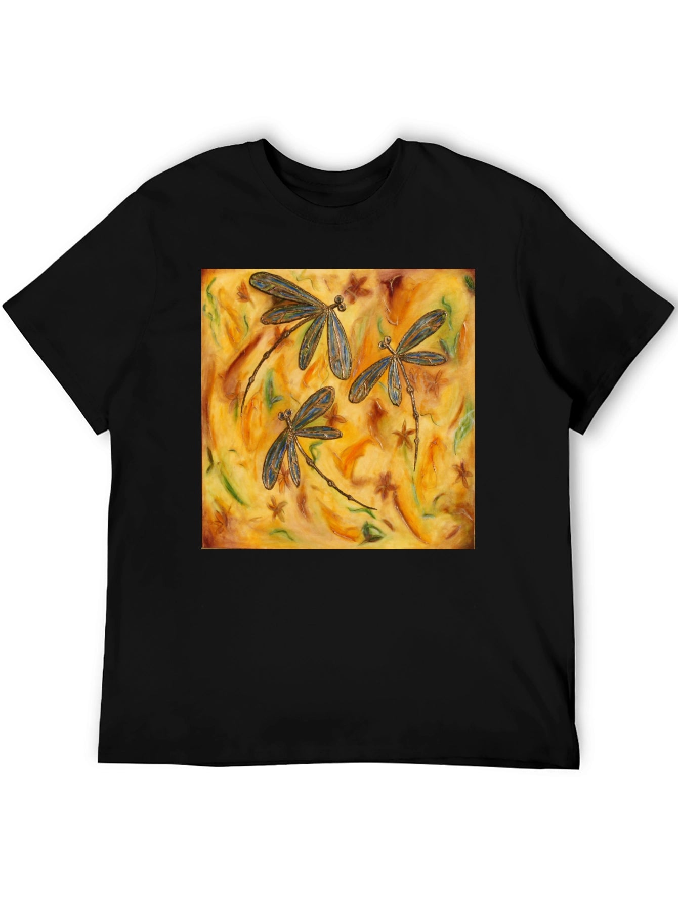 Dragonfly Art Print Black T-Shirt