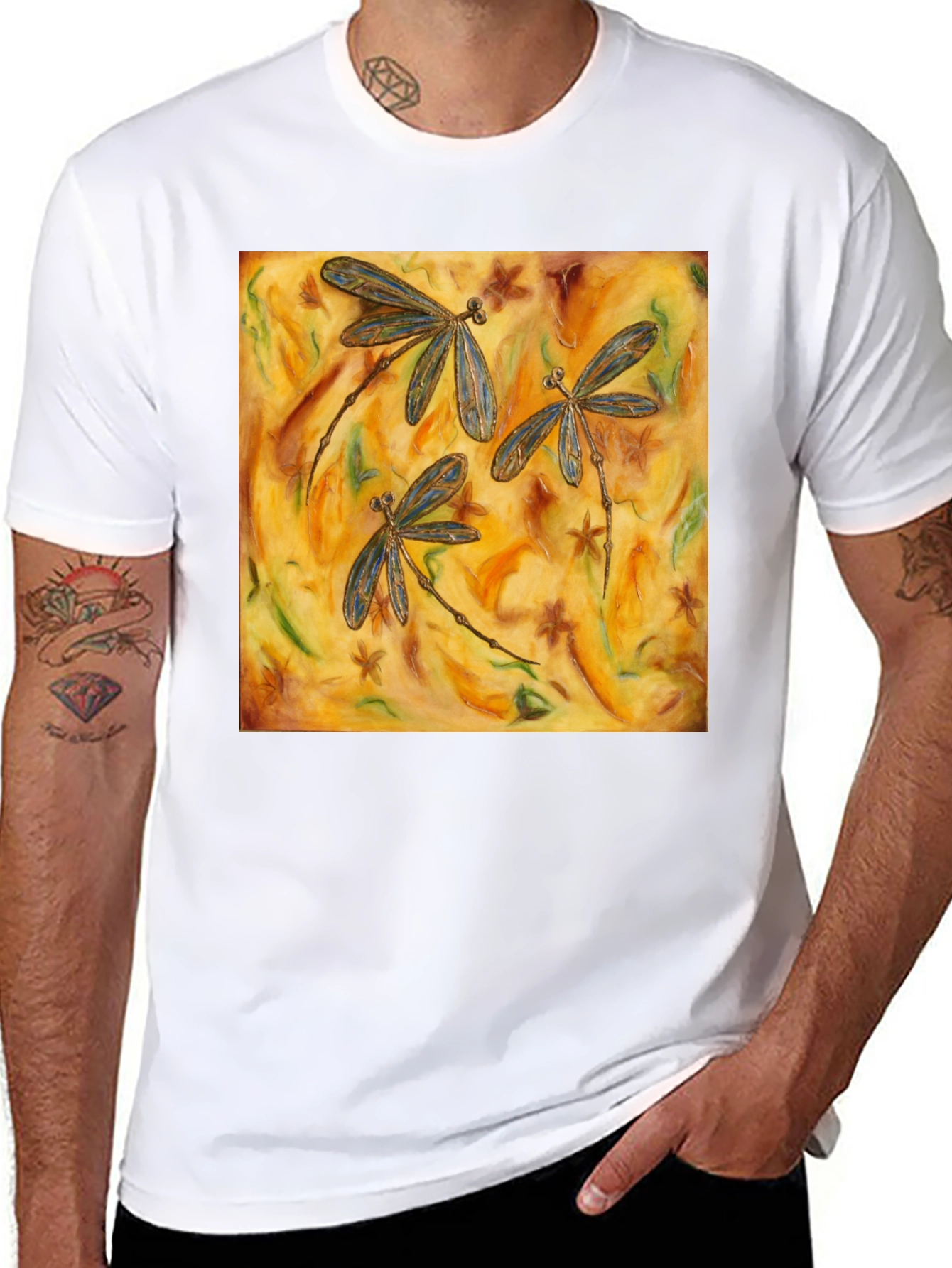 Dragonfly Art Print Black T-Shirt
