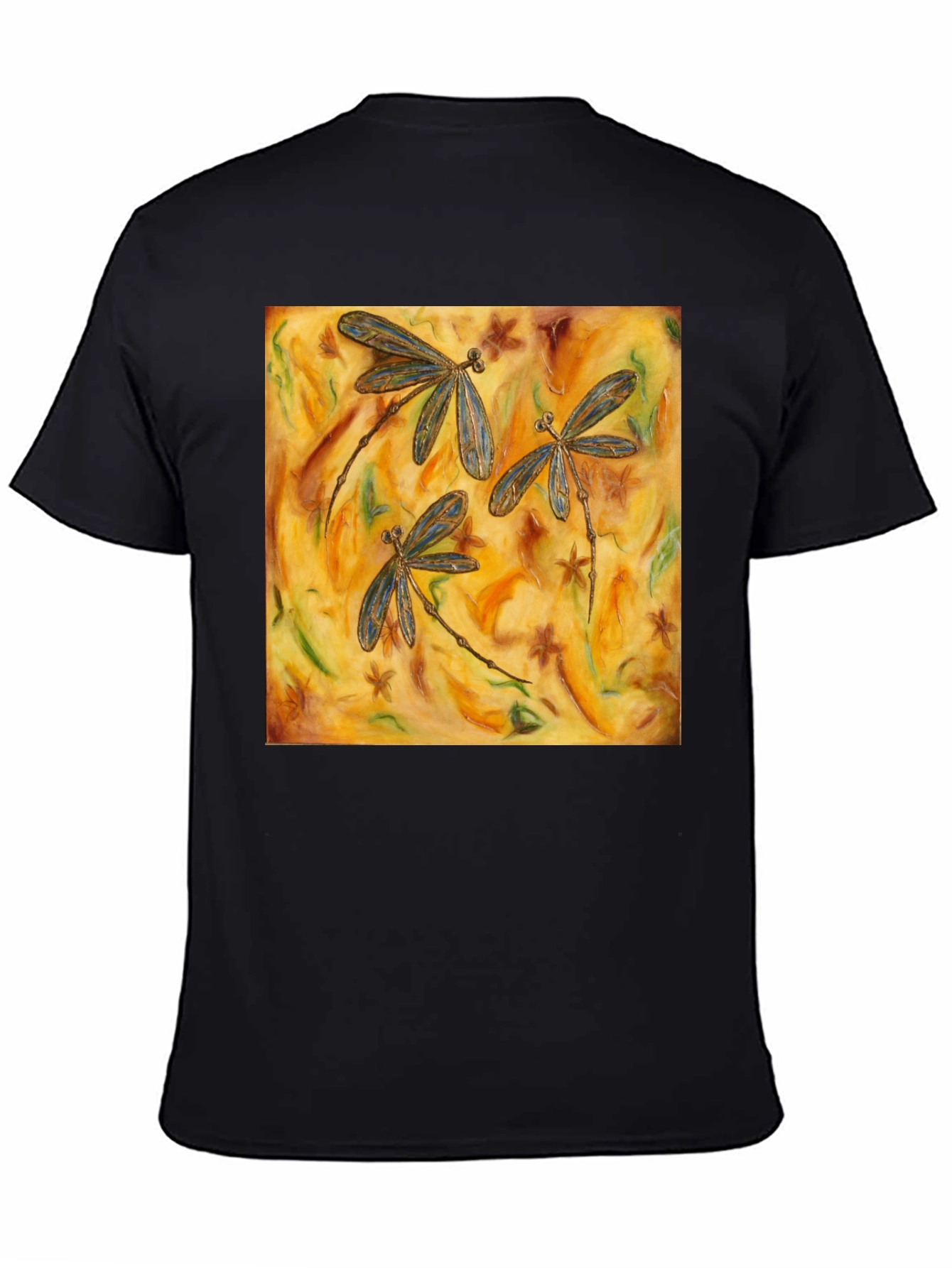Dragonfly Art Print Black T-Shirt