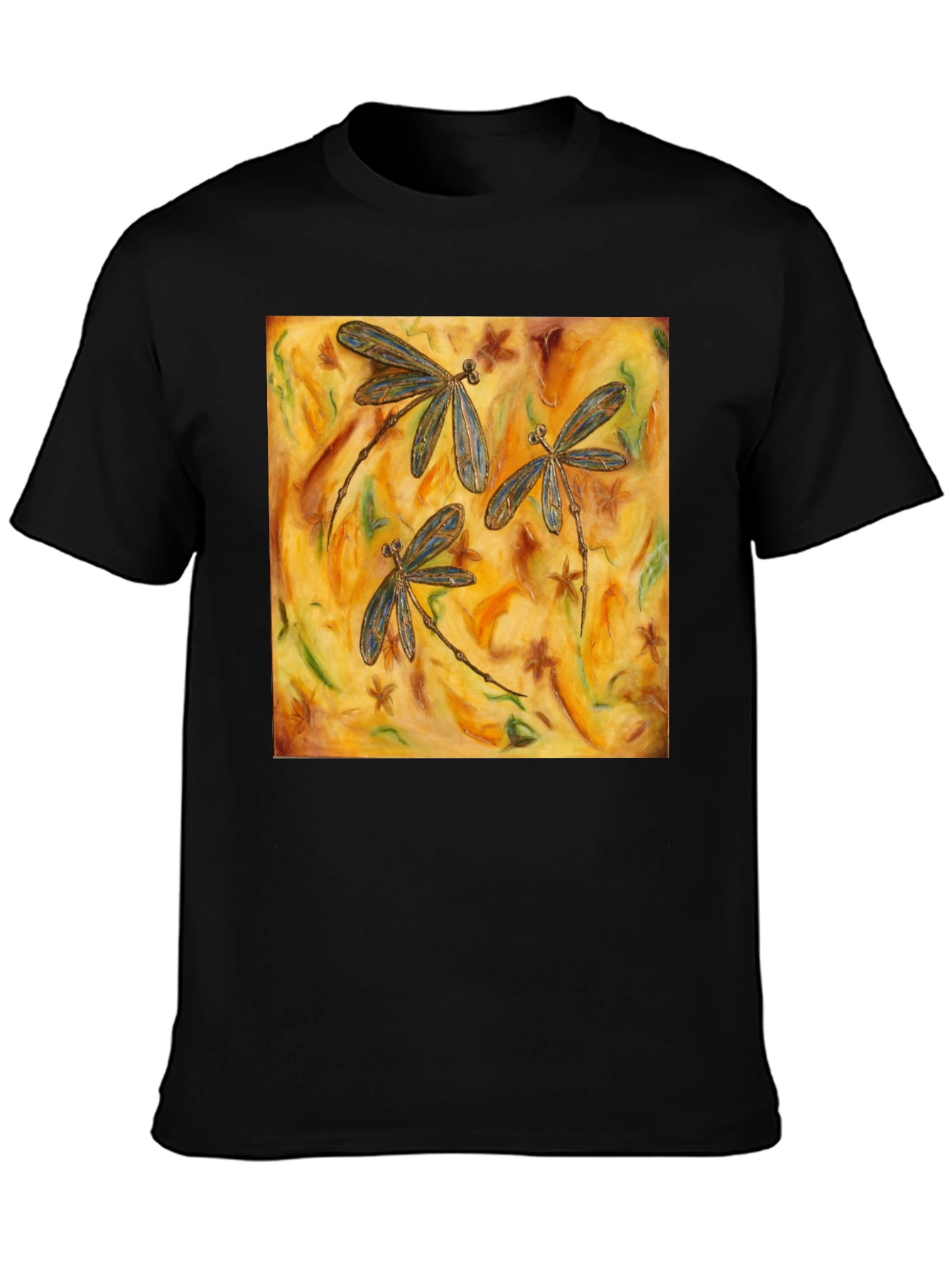 Dragonfly Art Print Black T-Shirt