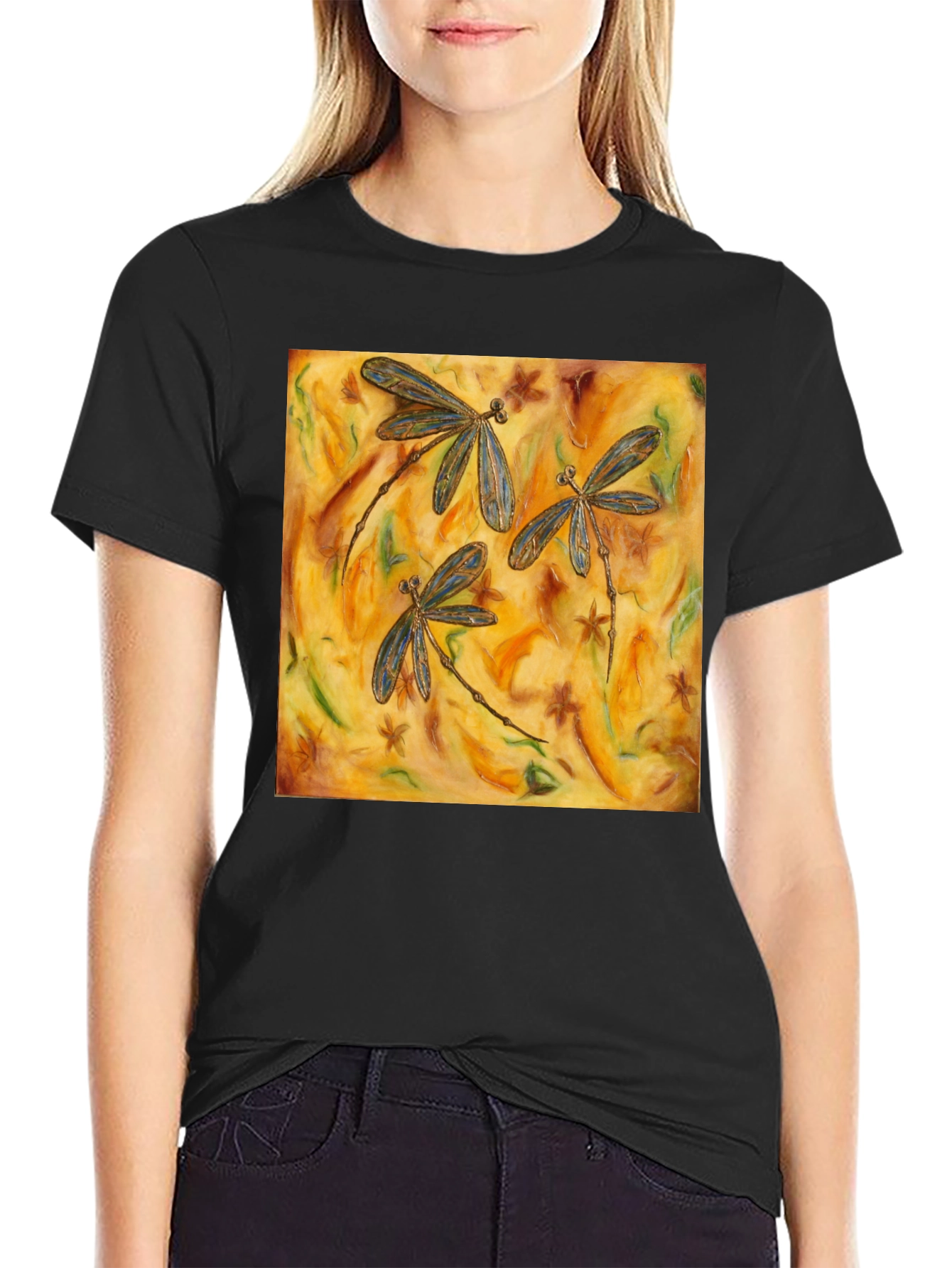 Dragonfly Art Print Black T-Shirt