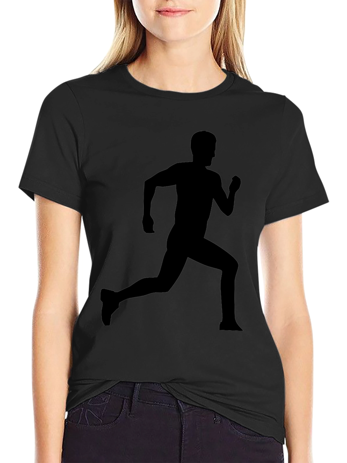 Mens Black Running Silhouette Graphic T-Shirt