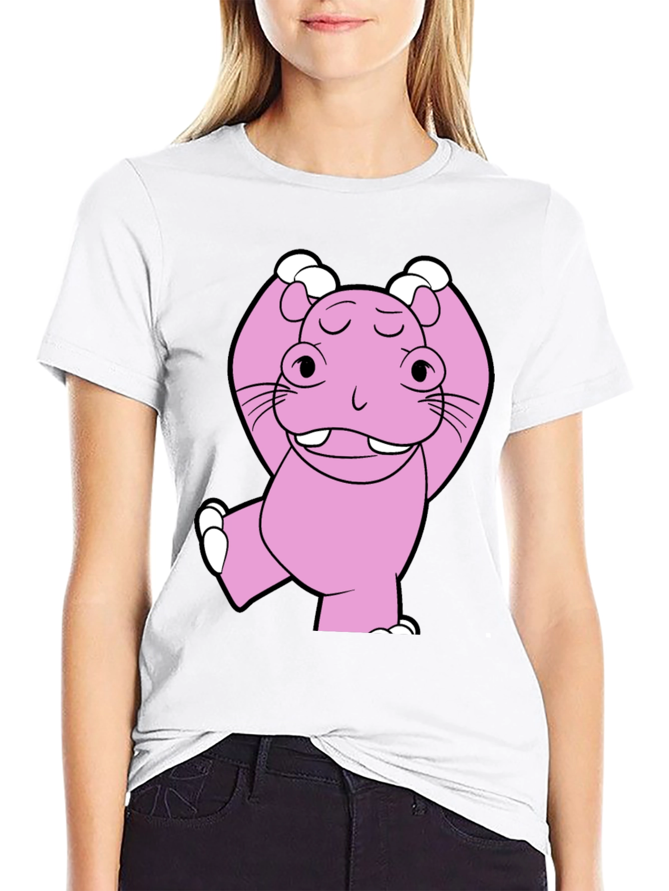 Pink Hippo Cartoon T-Shirt - Unisex Cotton Tee